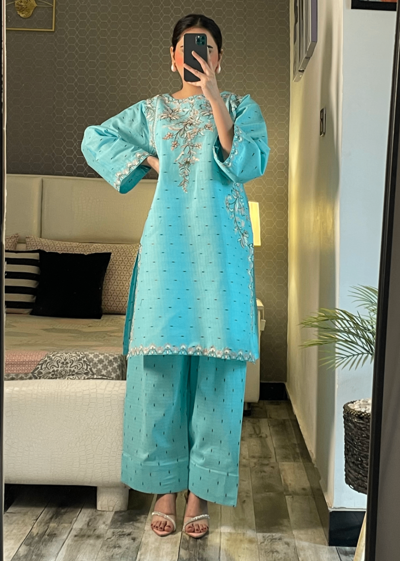 cotton Kurta Set in Pacific blue