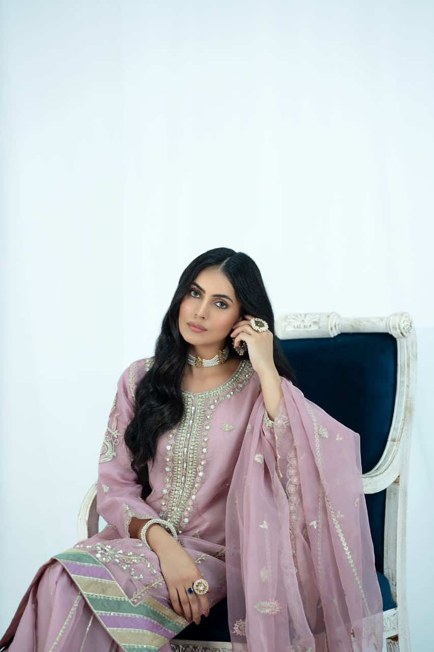 organza Gharara in Pink