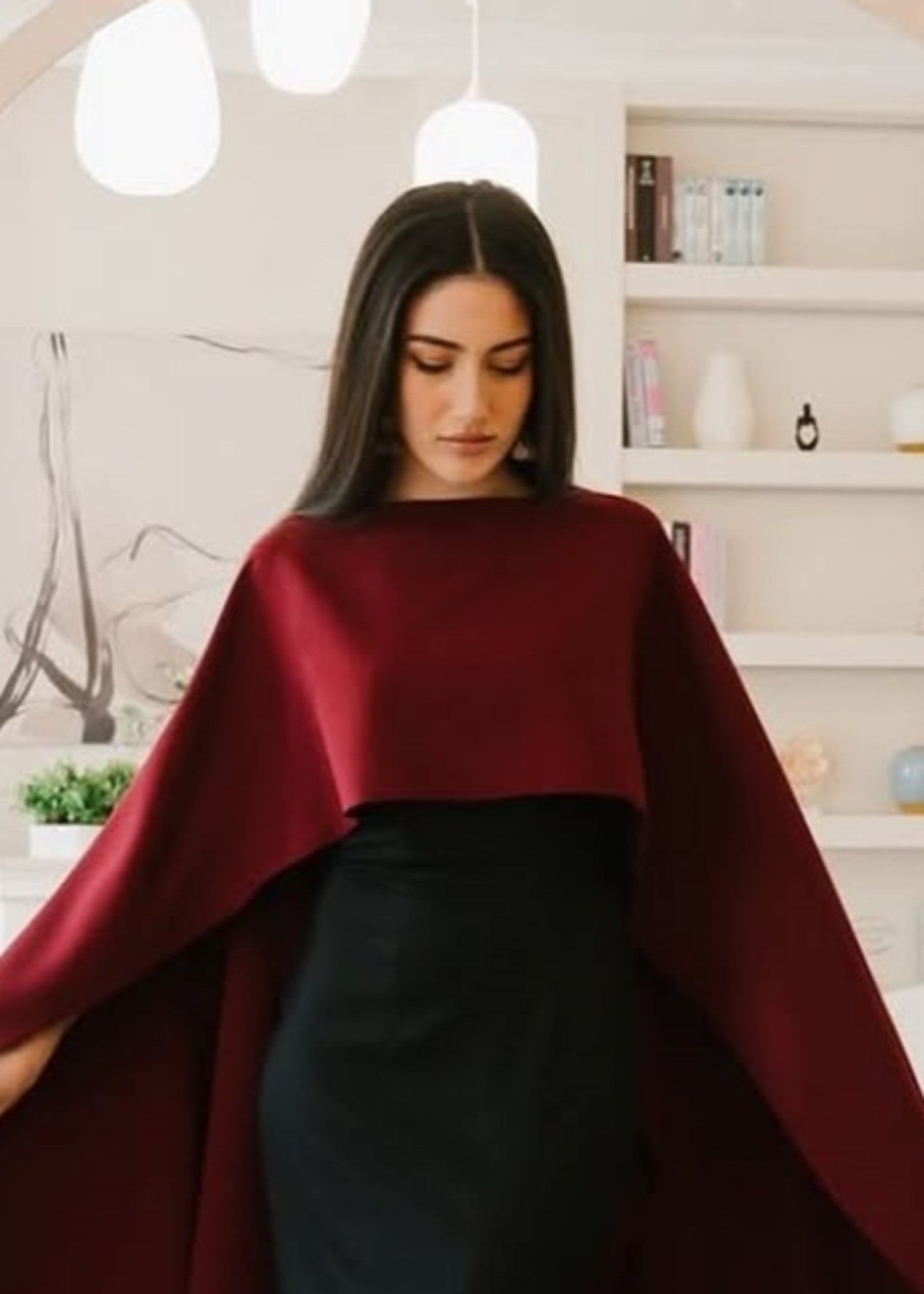 silk Dress in Black, maroon
