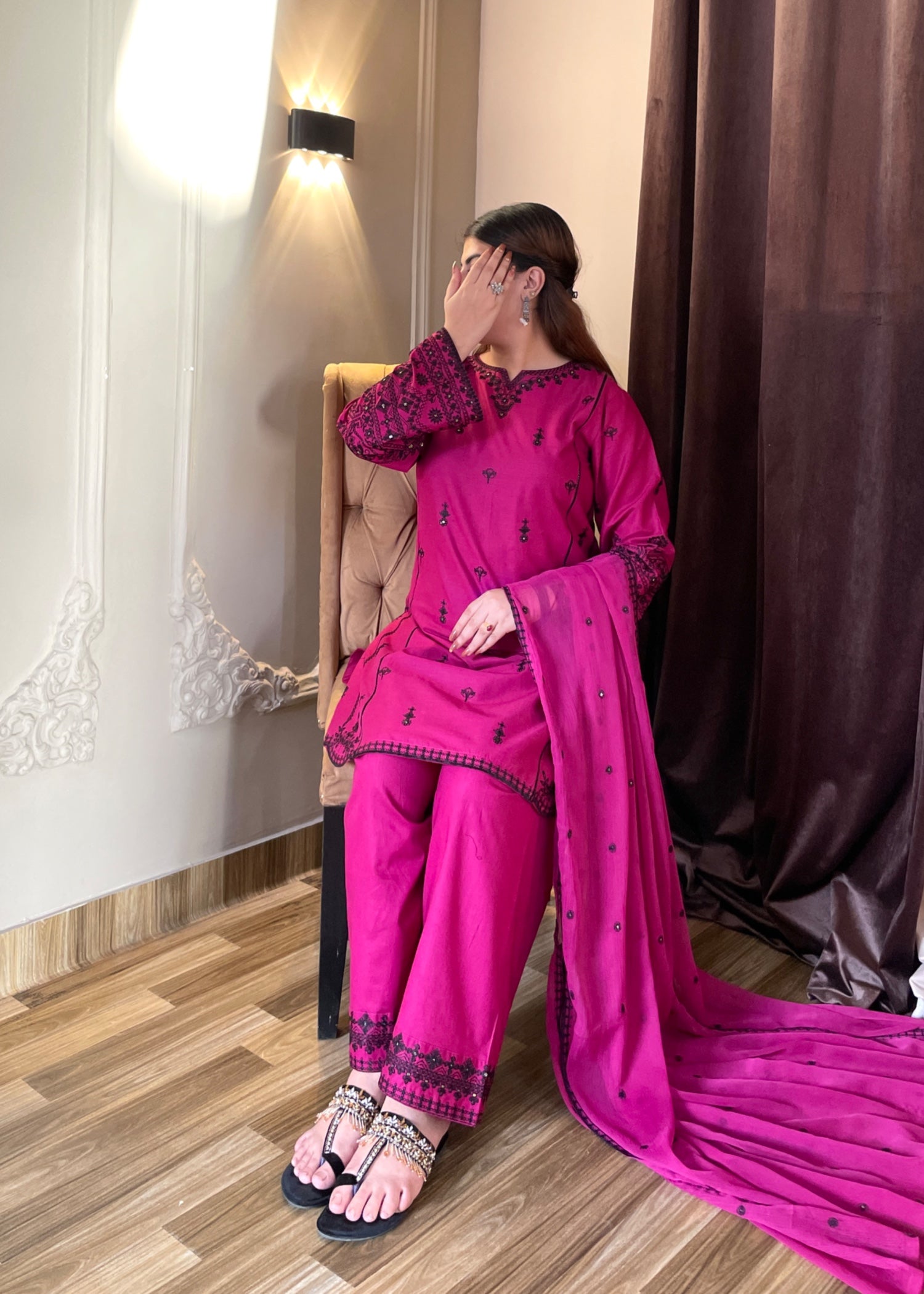 cotton Kurta Set in Purple pizzazz