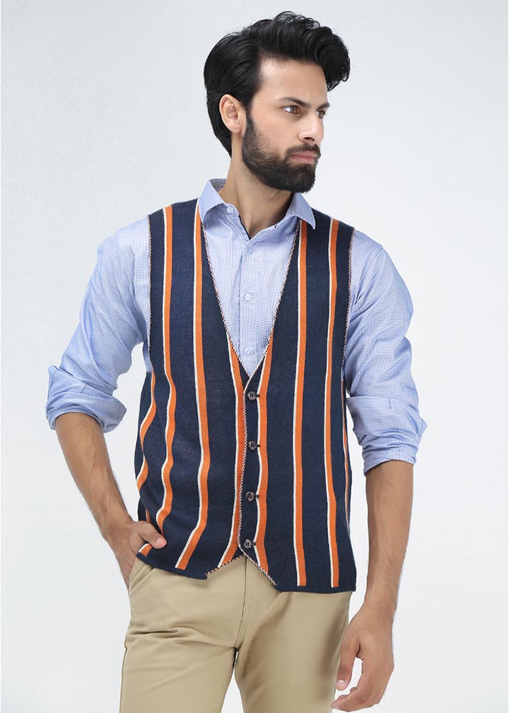 cotton Waistcoat in Orange, black