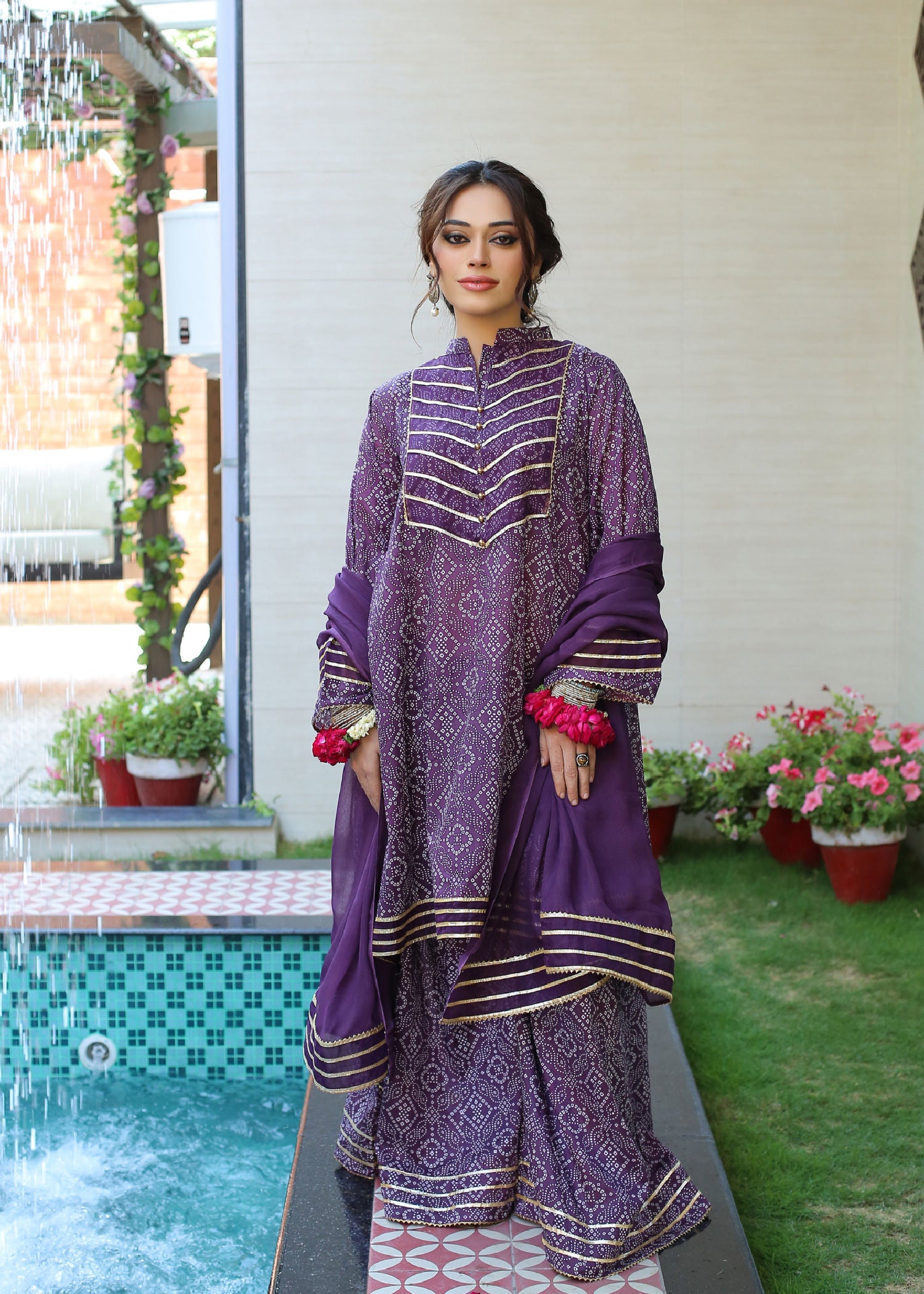 lawn Sharara in Plum