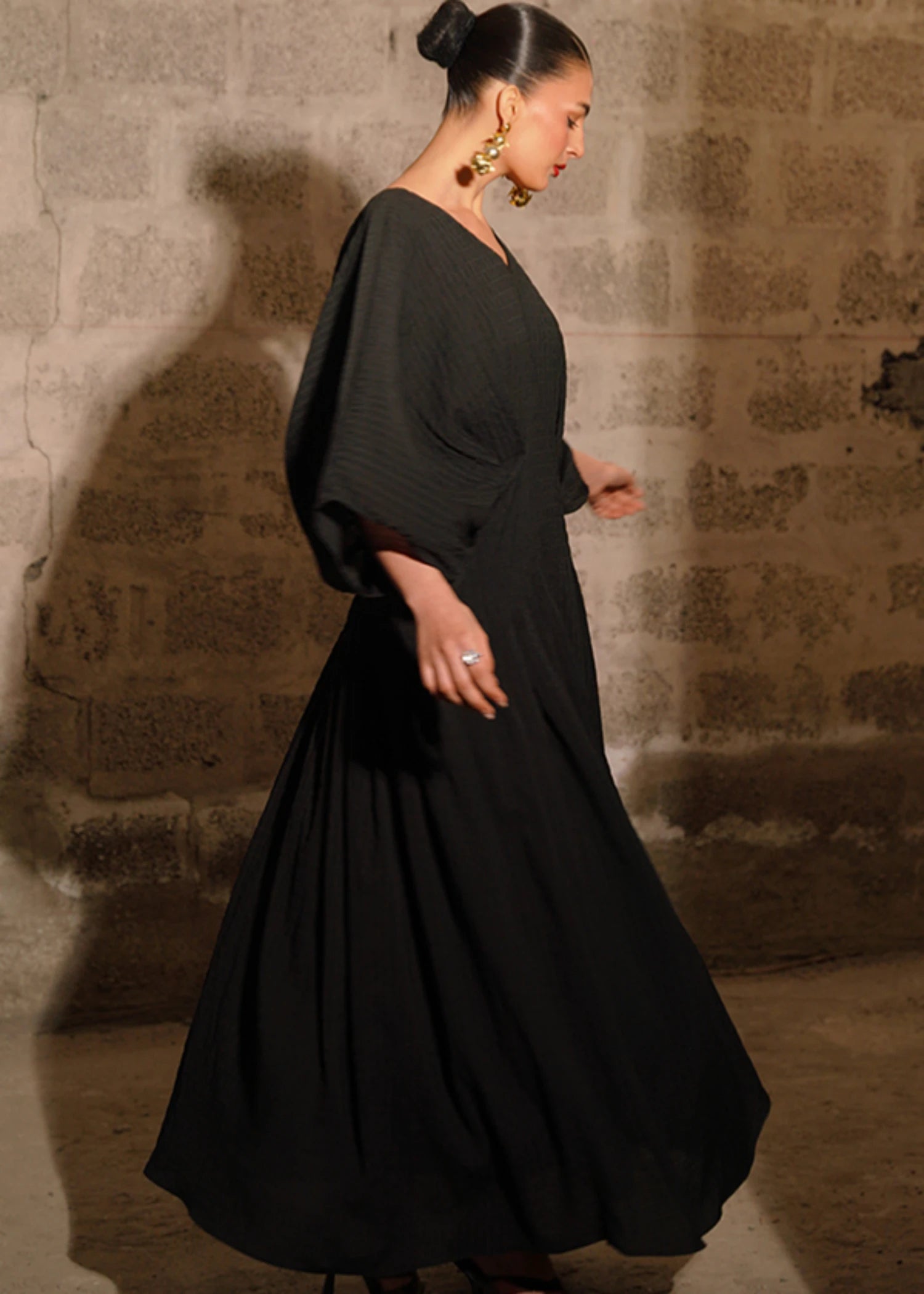 georgette Kaftan in Black