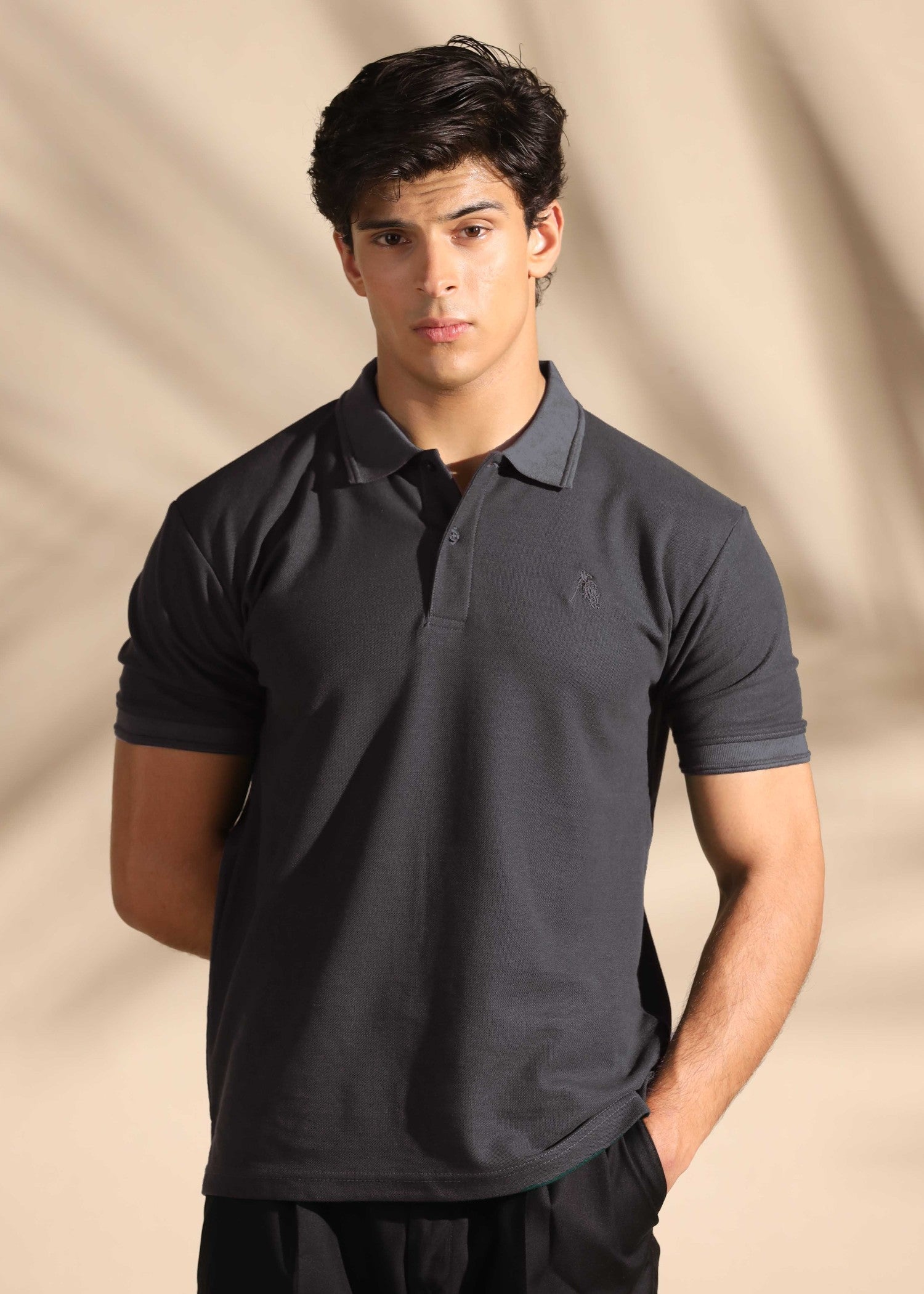 cotton pique Polo Shirt in Charcoal by Omh