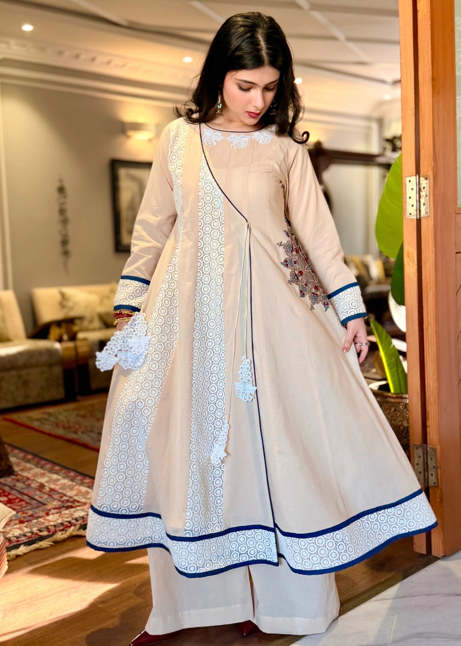 lawn cotton Kurta Set in Beige