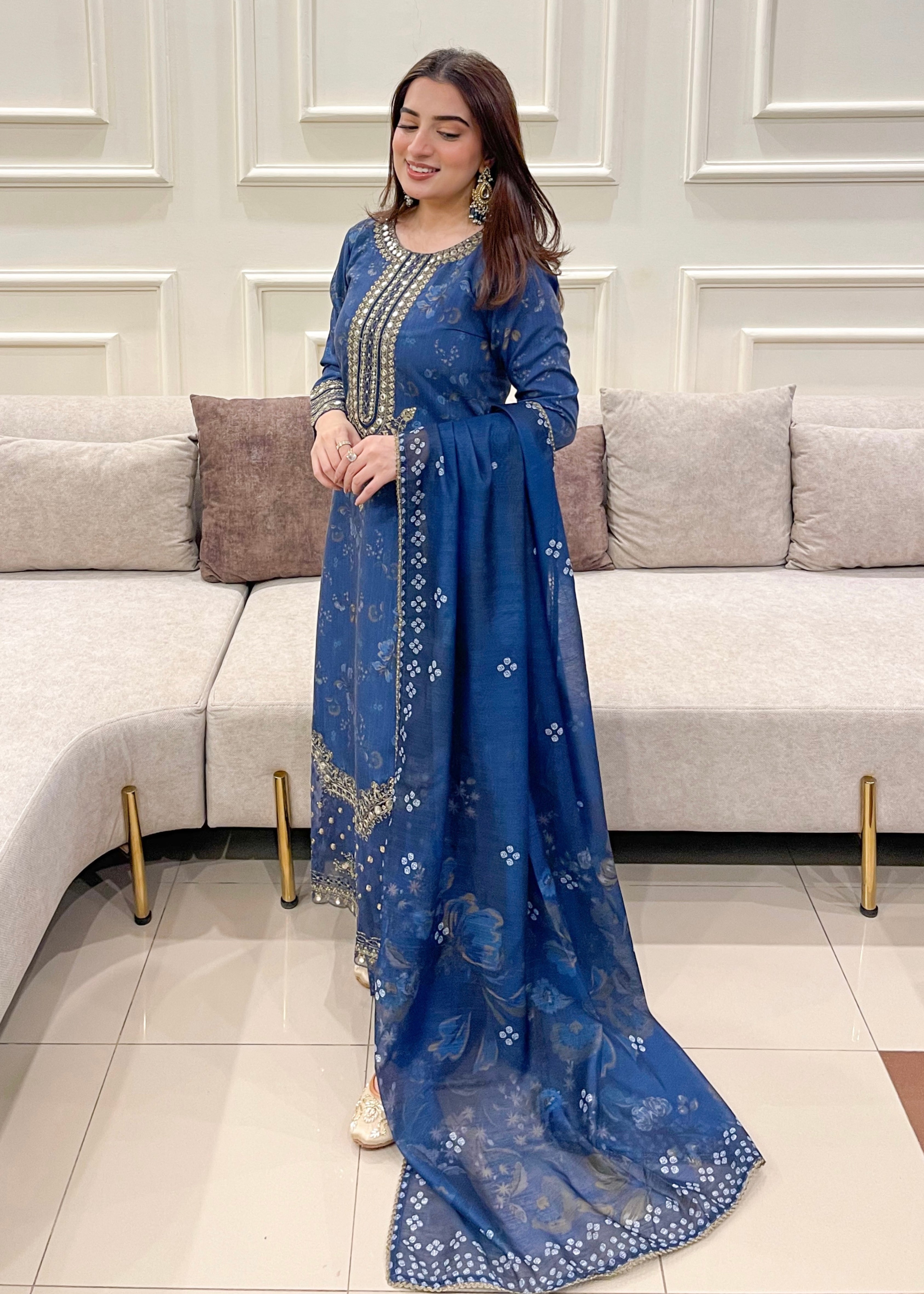 silk Kurta Set in Royal blue