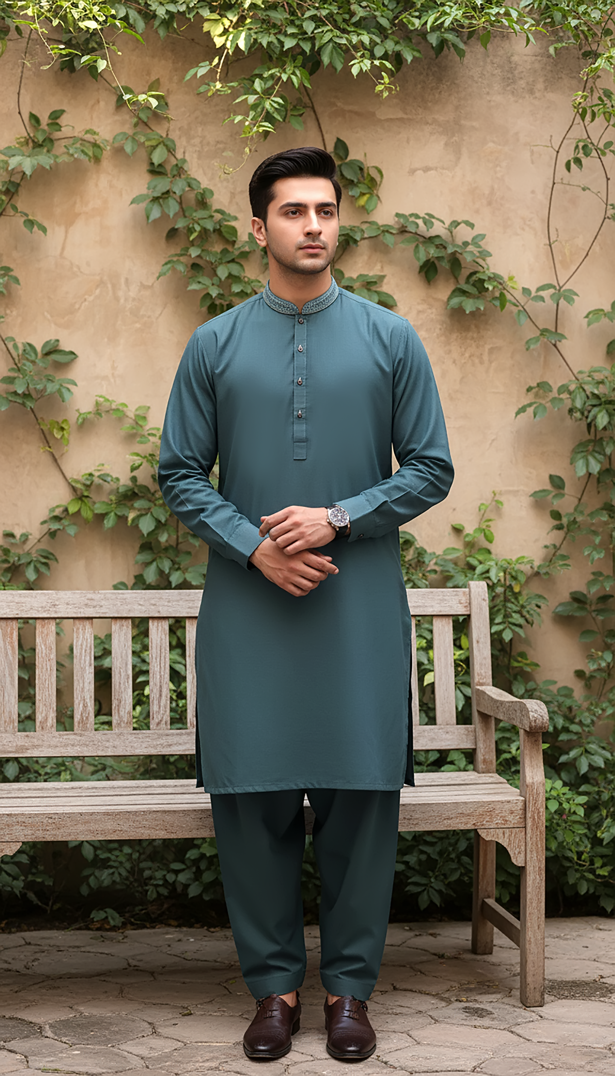 wash & wear Shalwar Kameez in Steel teal