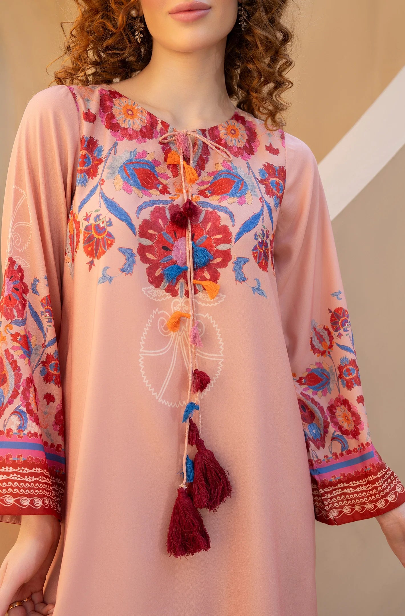 twill cambric Kaftan in Pink