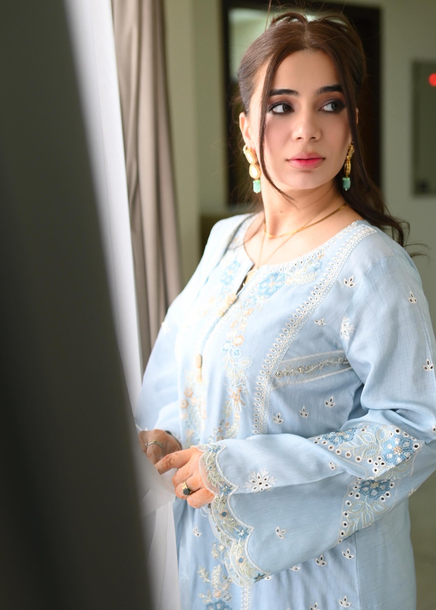 korean raw silk Sharara in Powder blue
