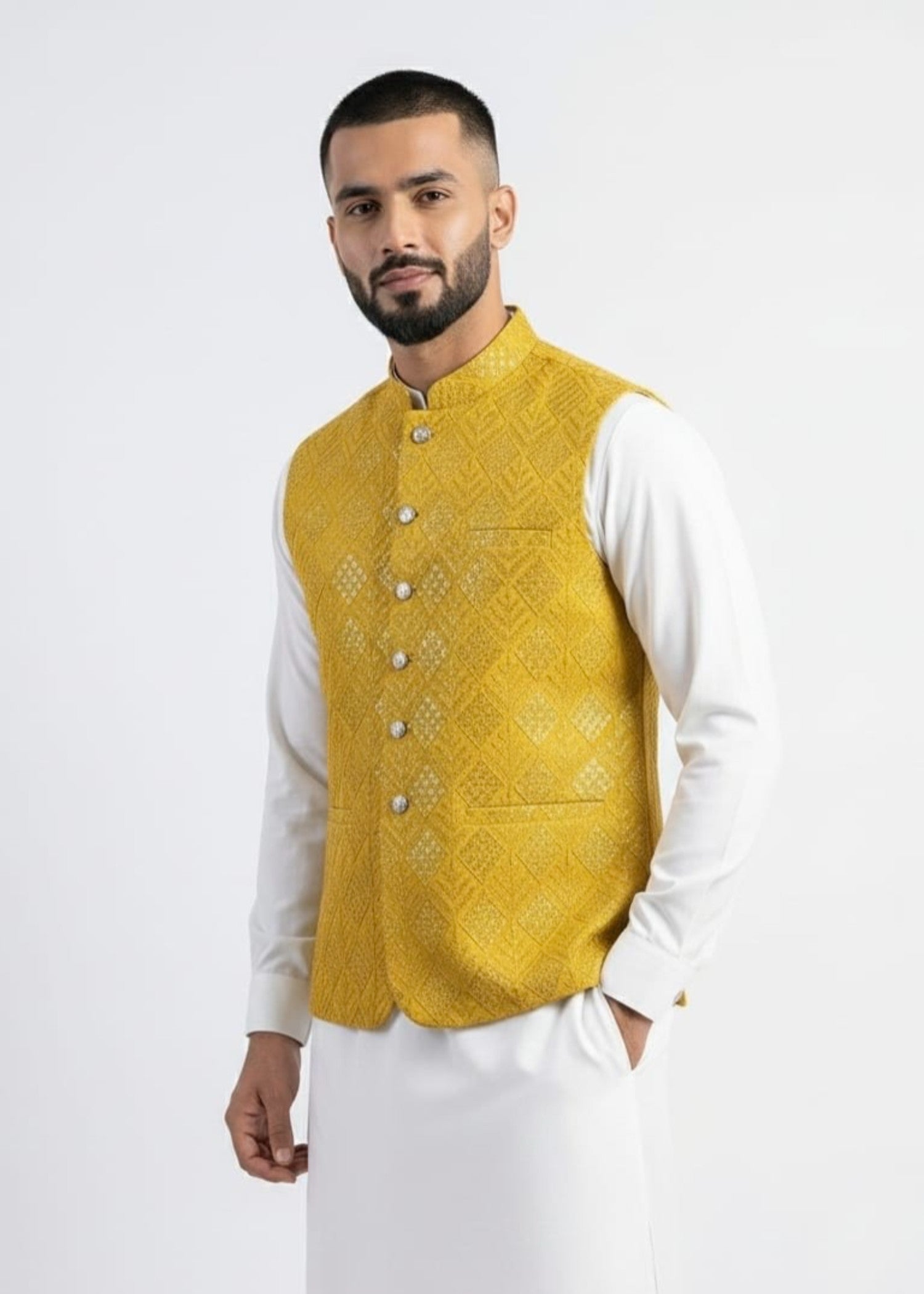 raw silk Waistcoat in Mellow yellow