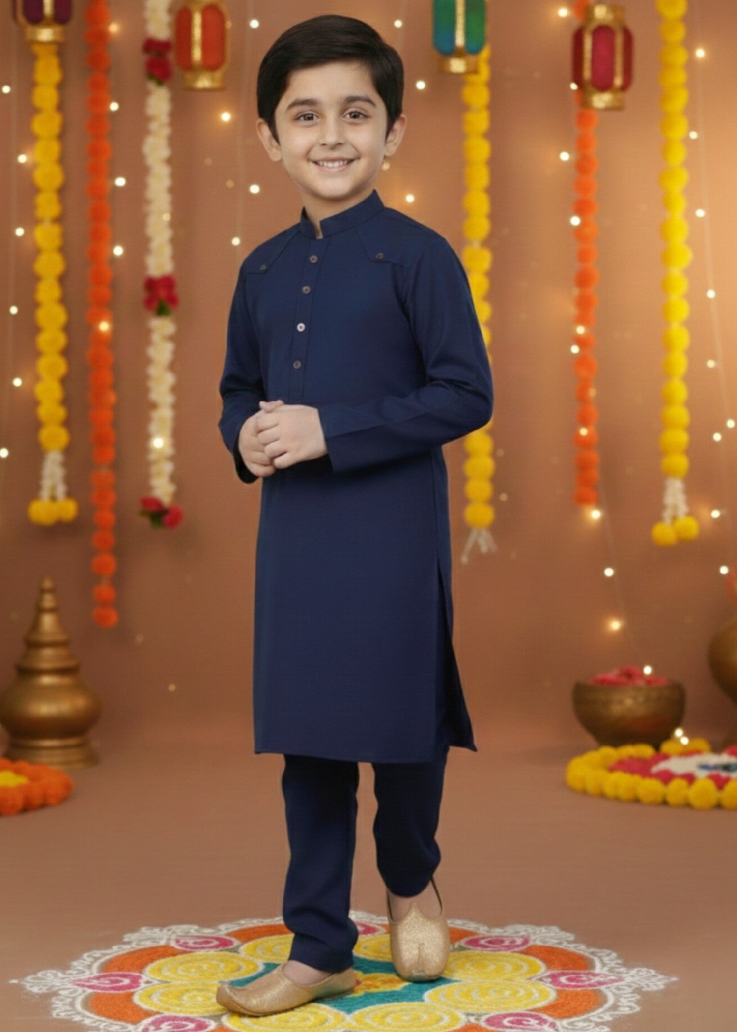 tropical Kurta Set in Navy blue