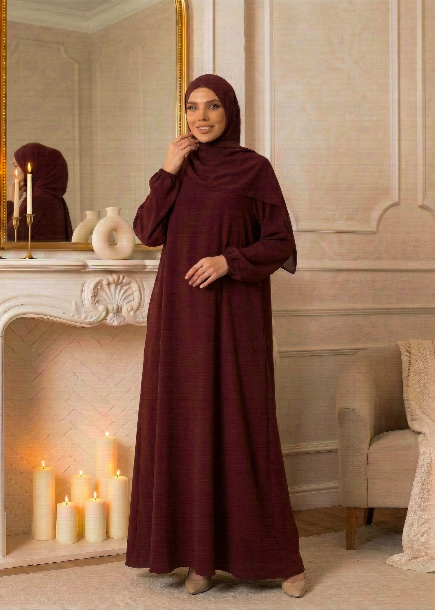 nidha Abaya in Maroon