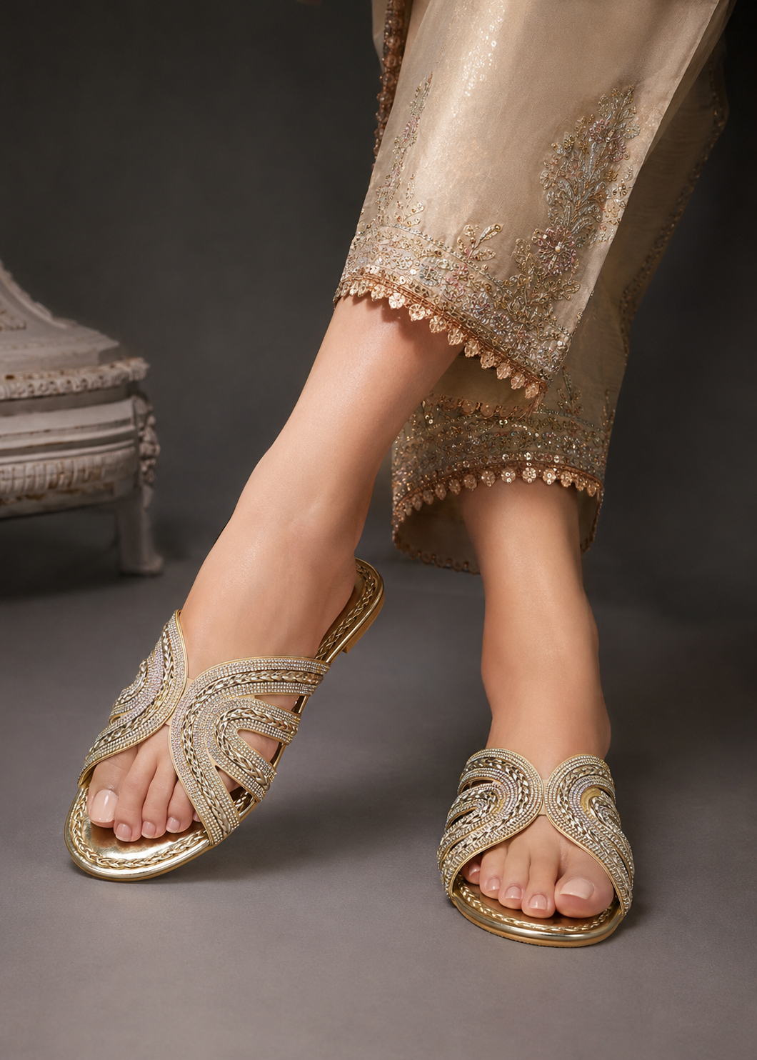 Slides in Gold by - High Quality Women Slides ZLH7886