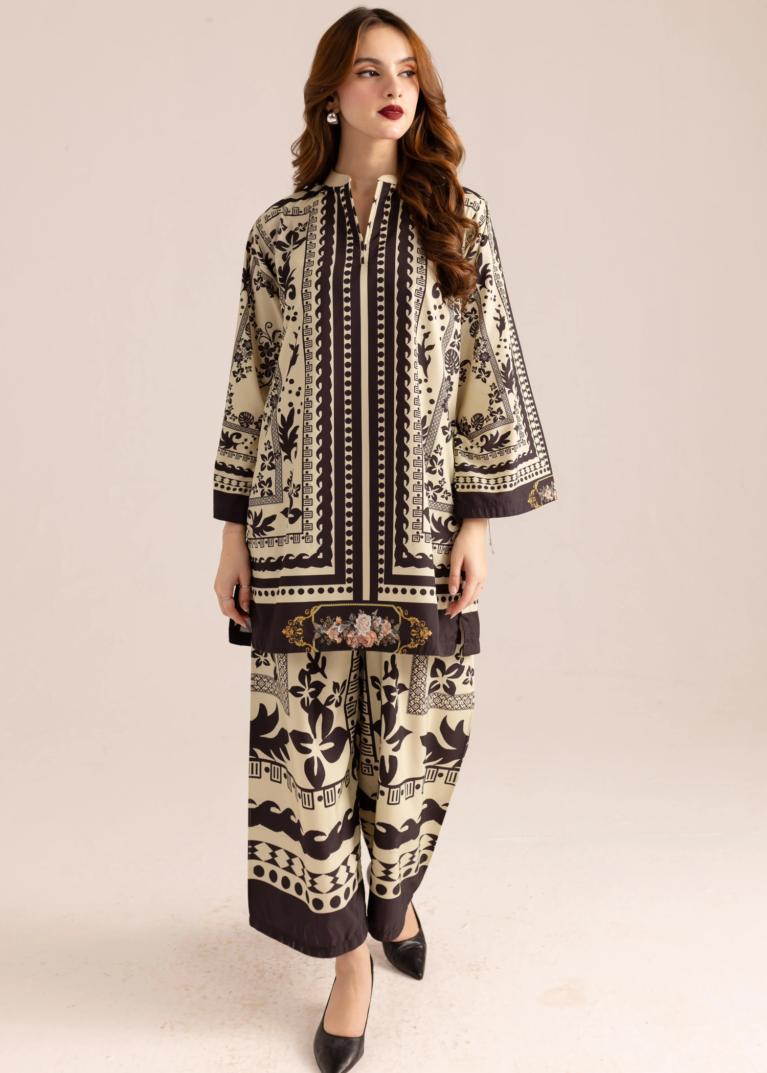 poly lawn Co Ord Sets in Floral white