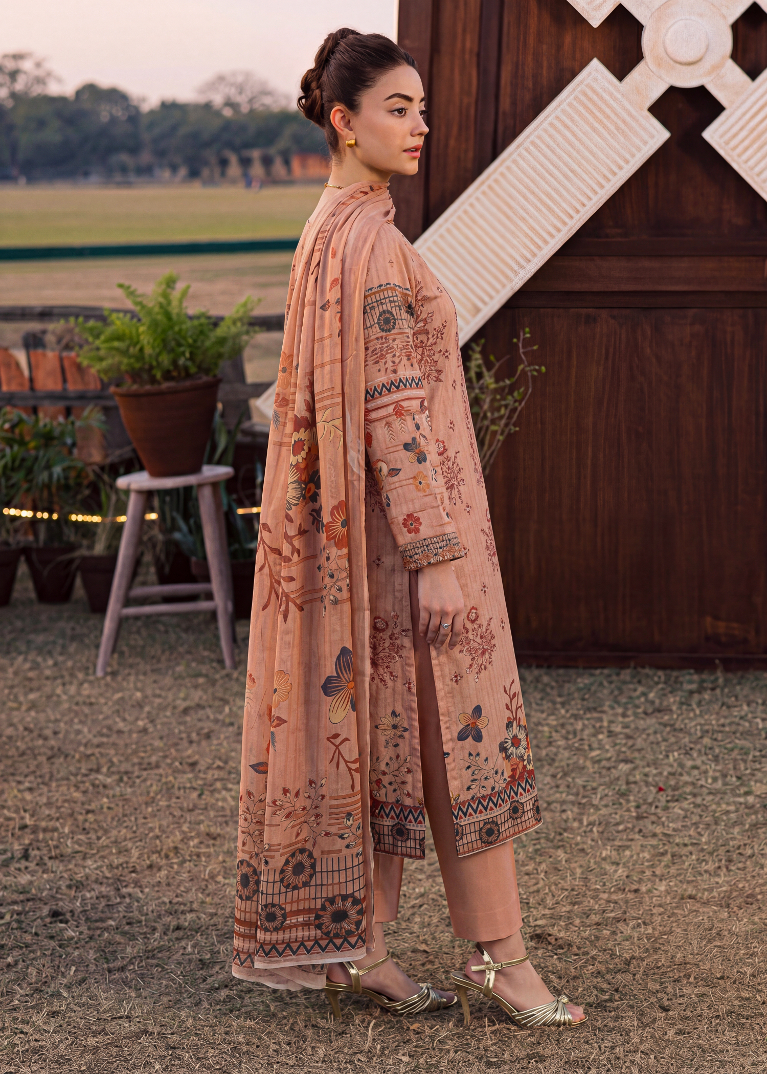 karandi Unstitched in Peach pink