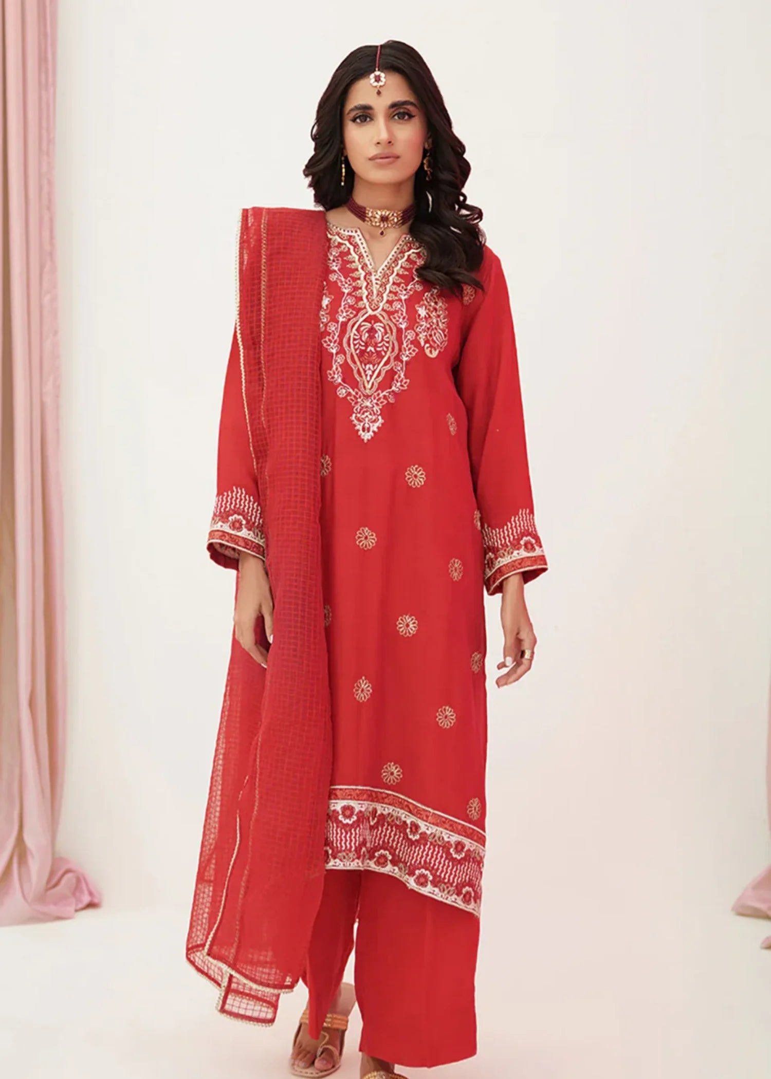raw silk Unstitched in Red