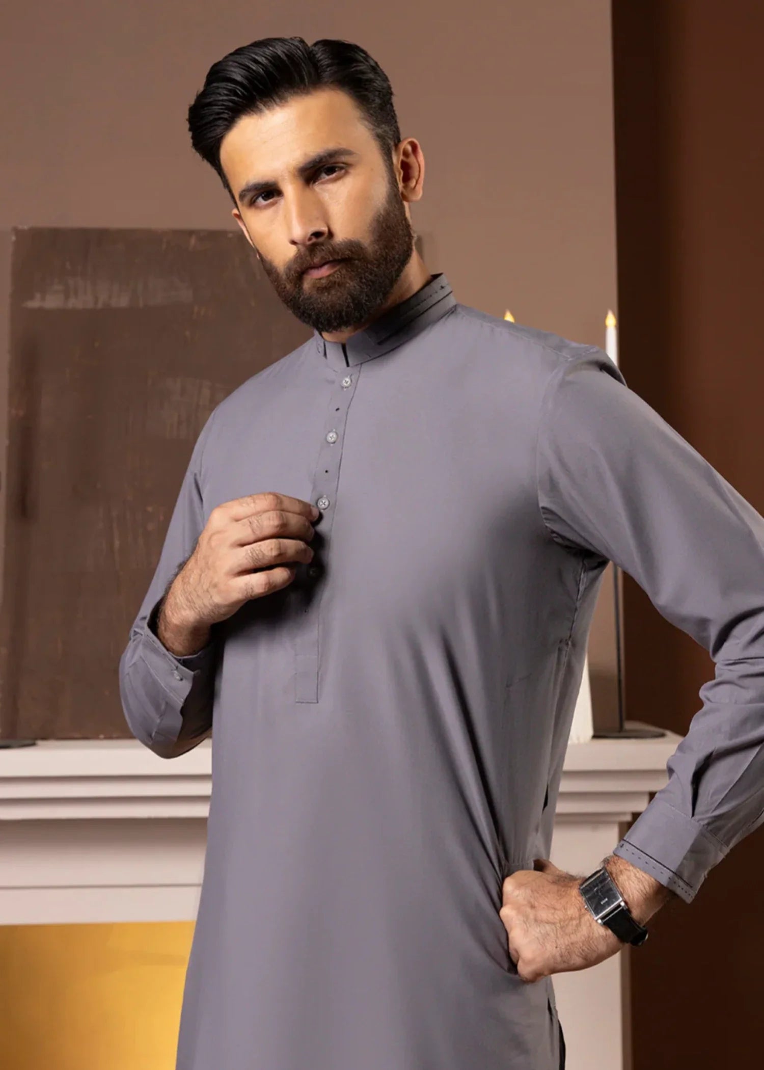 poly viscose Shalwar Kameez in Grey