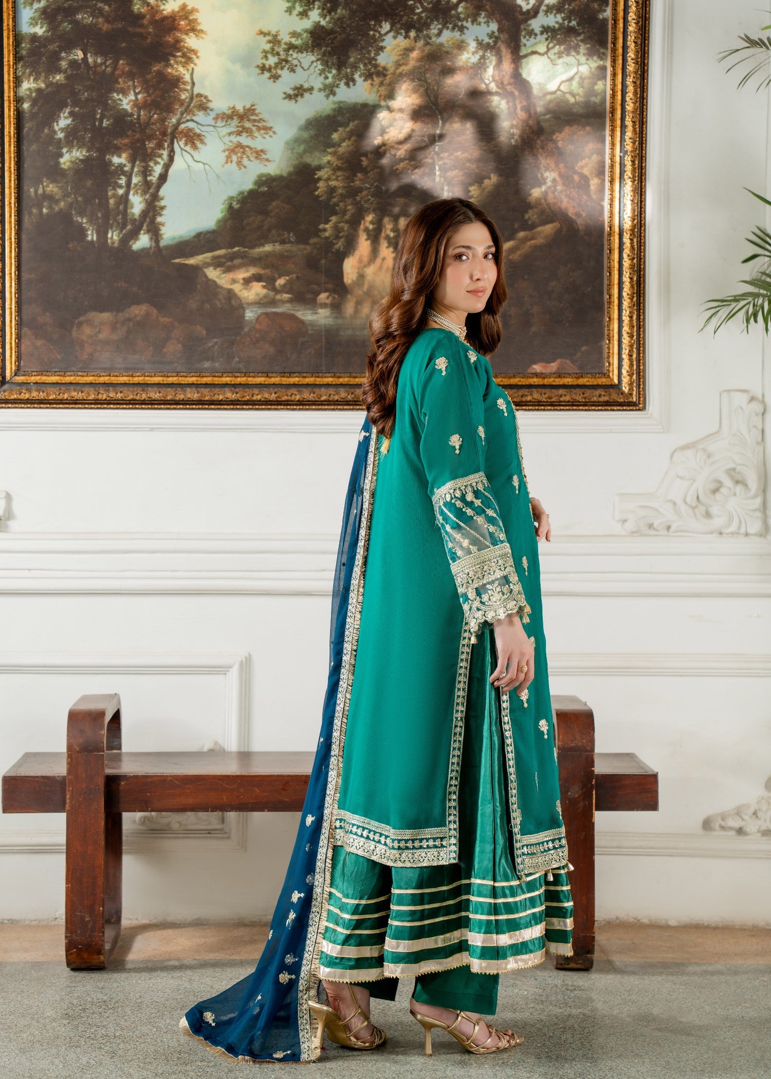 kattan silk Gown in Royal blue, teal