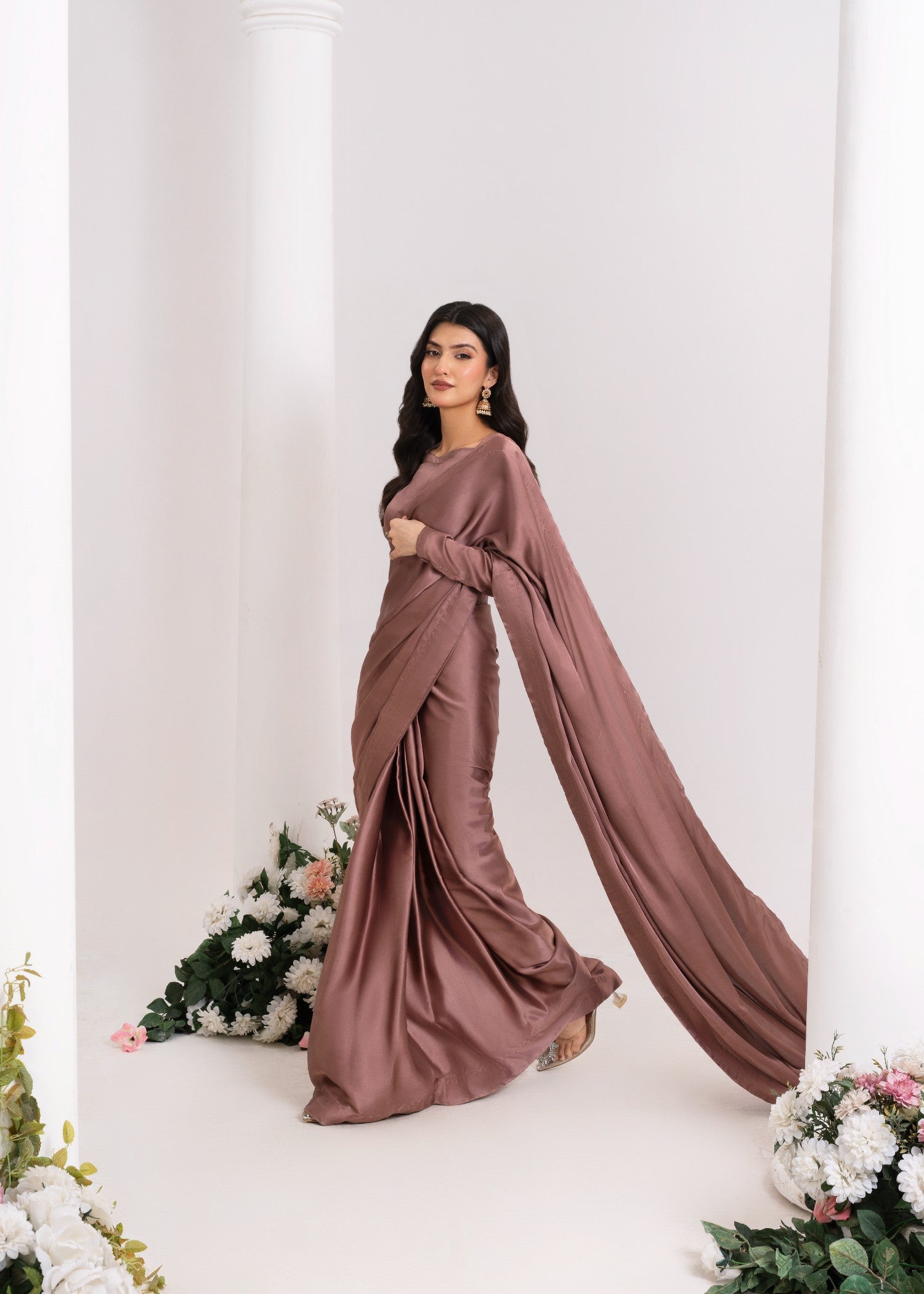 silk Saree in Mauve pink