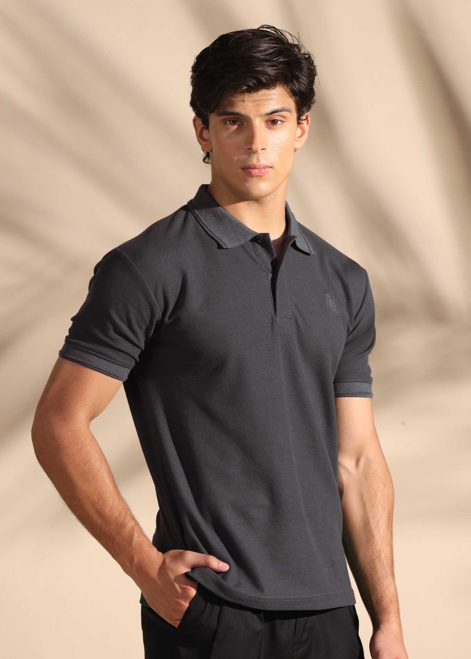 cotton pique Polo Shirt in Charcoal by Omh