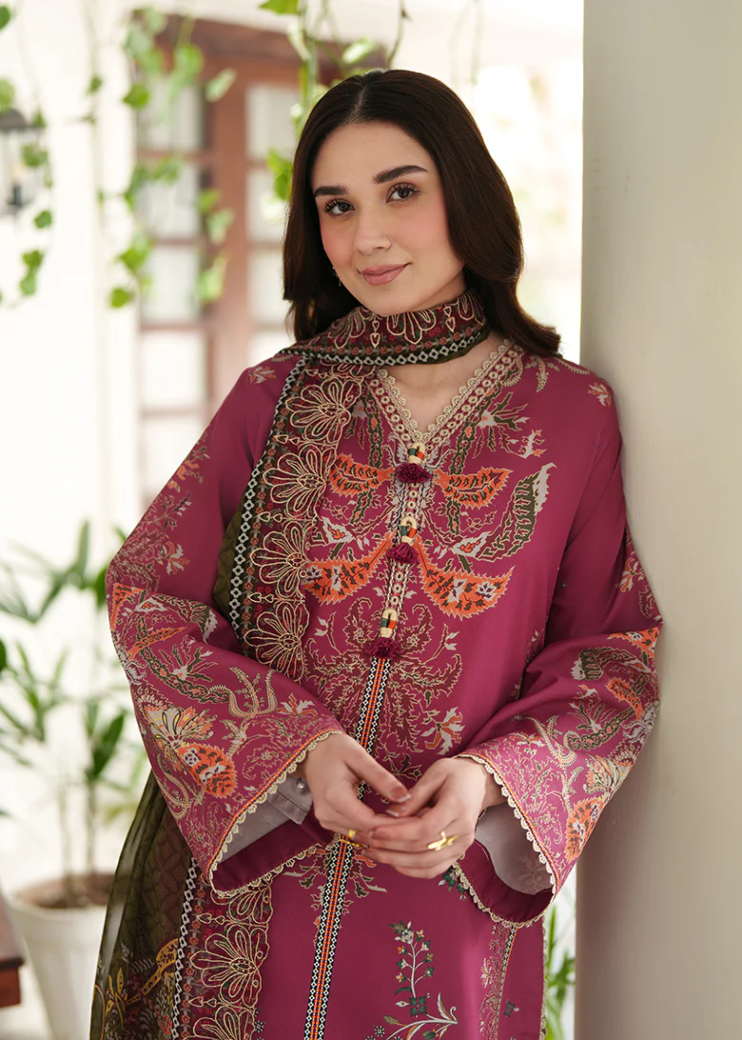 lawn Unstitched in Hot pink red