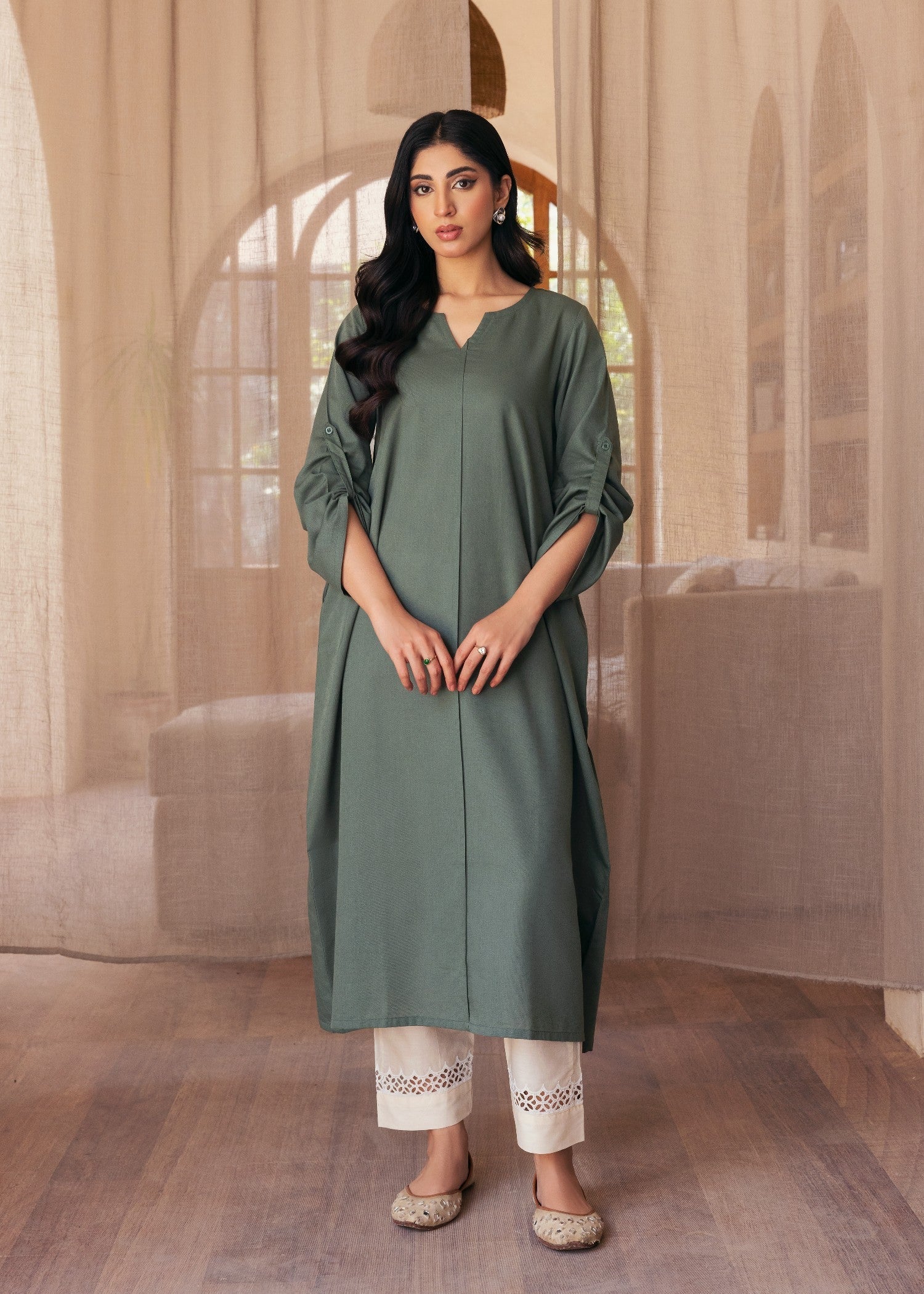 slub khaddar Kurti in Green