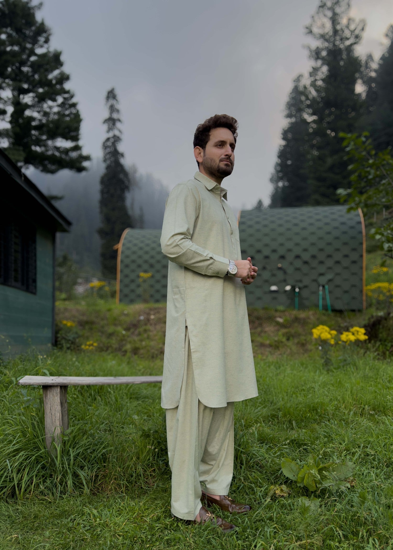blended karandi Shalwar Kameez in Mint green