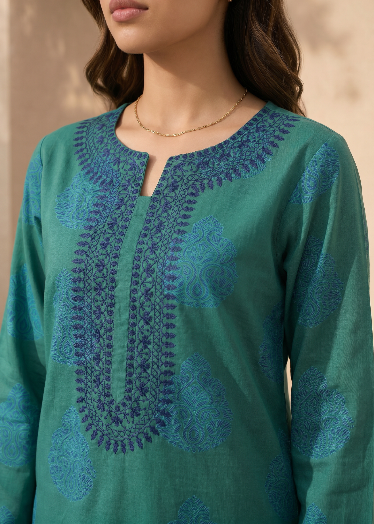 slub lawn Kurti in Green