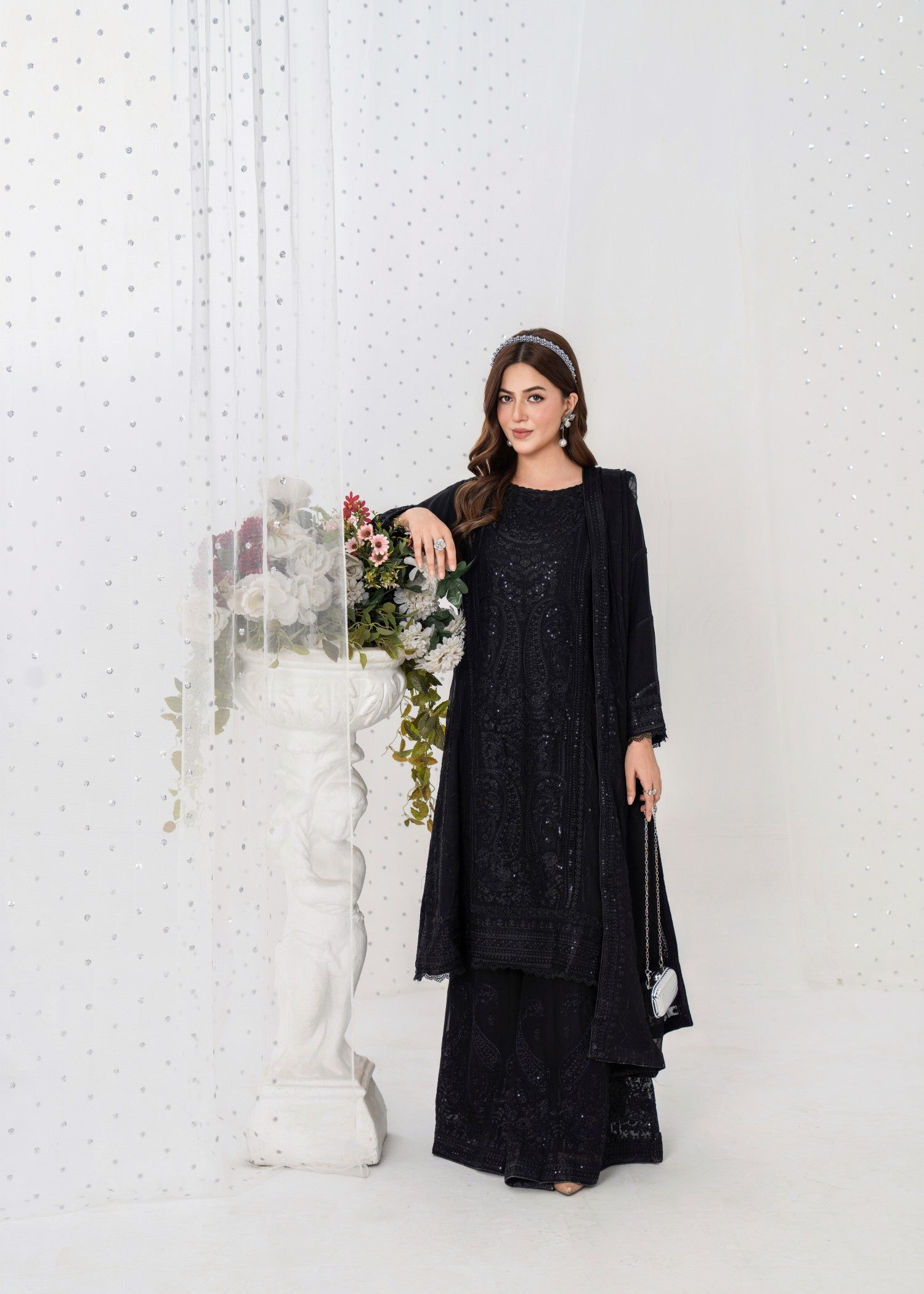 pk crinkle chiffon Kurta Set in Black