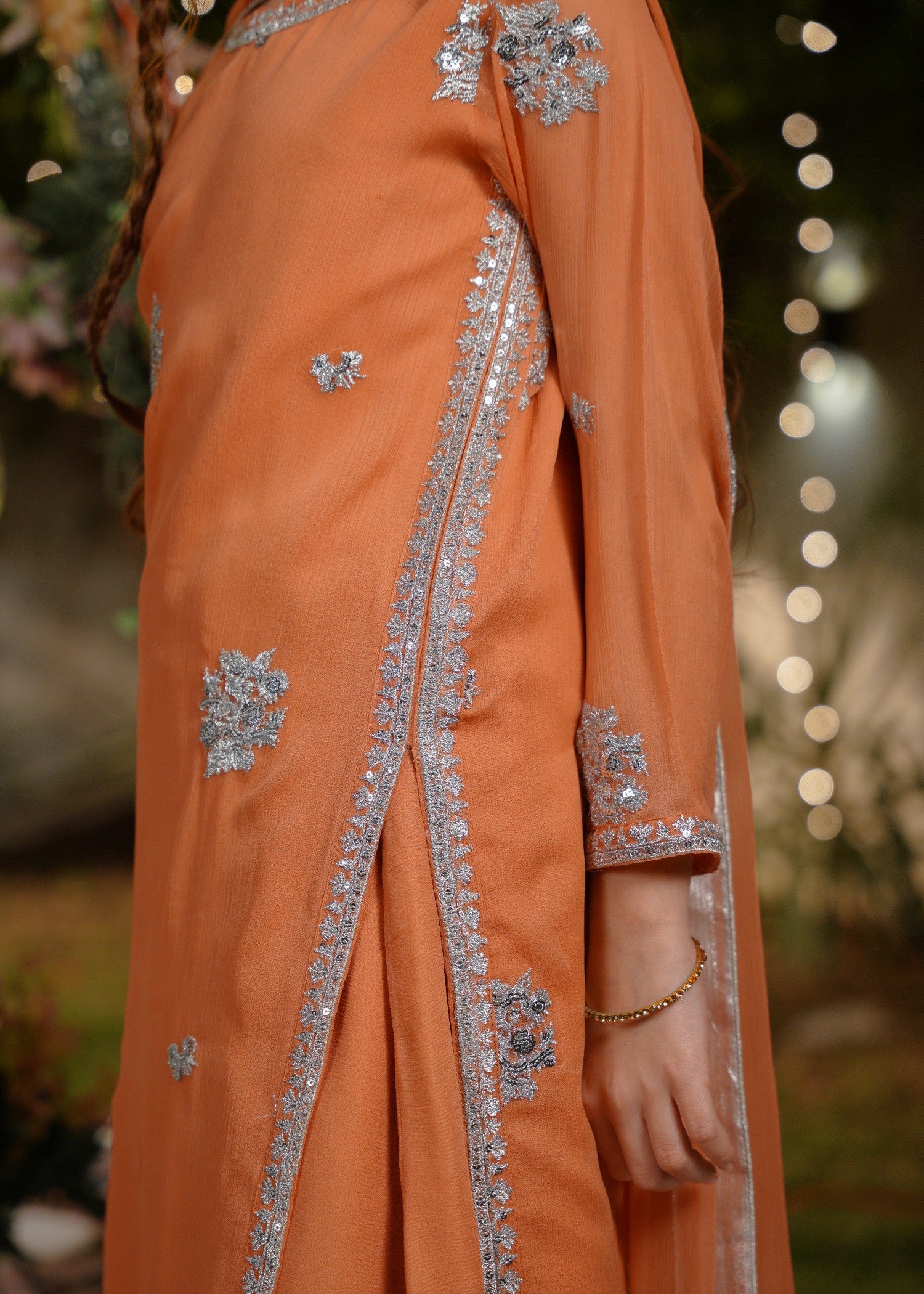 chiffon Lehenga in Apricot orange