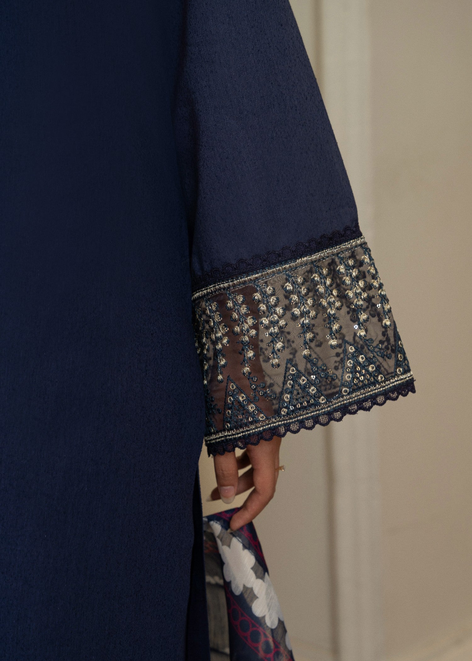 lawn karandi Kurta Set in Blue jay