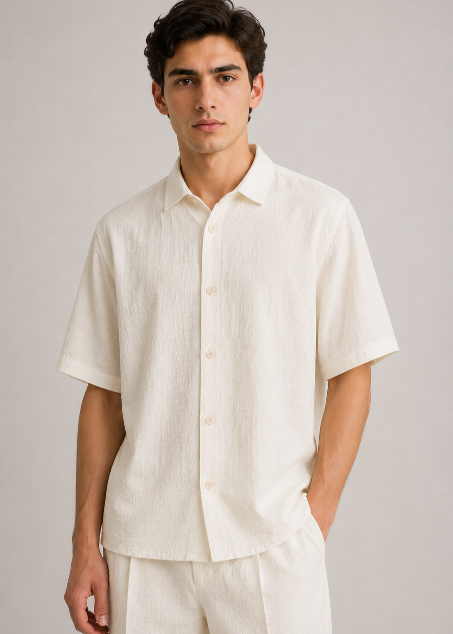 poly viscose Casual Shirt in Off-white