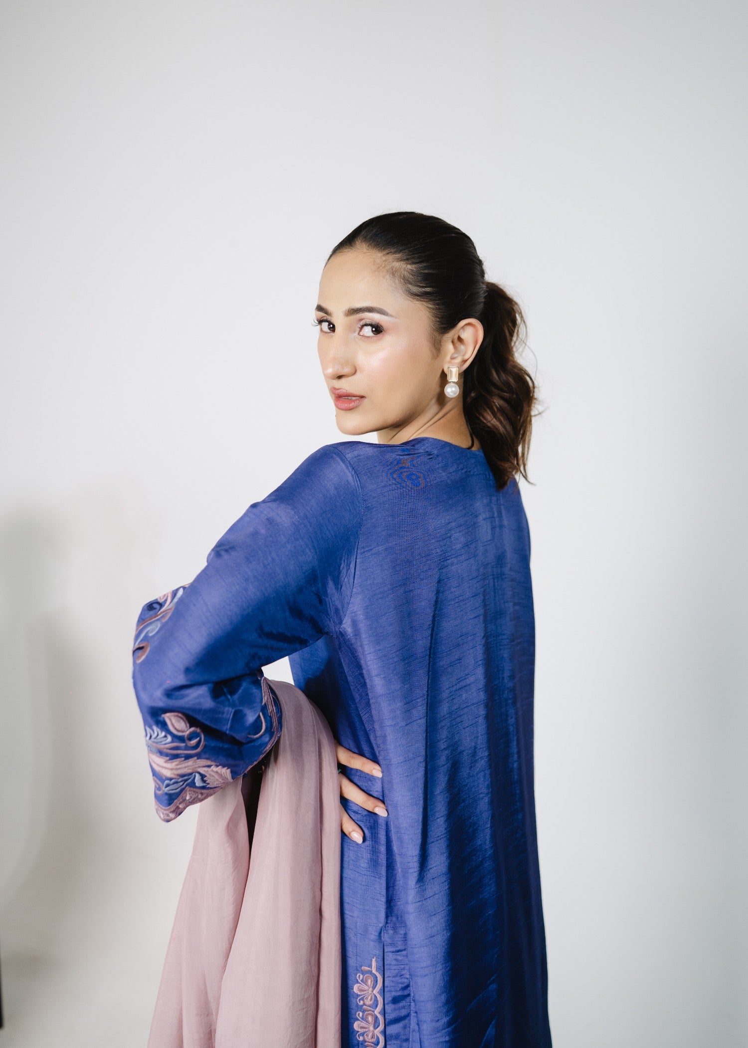 korean raw silk Kurta Set in Blue