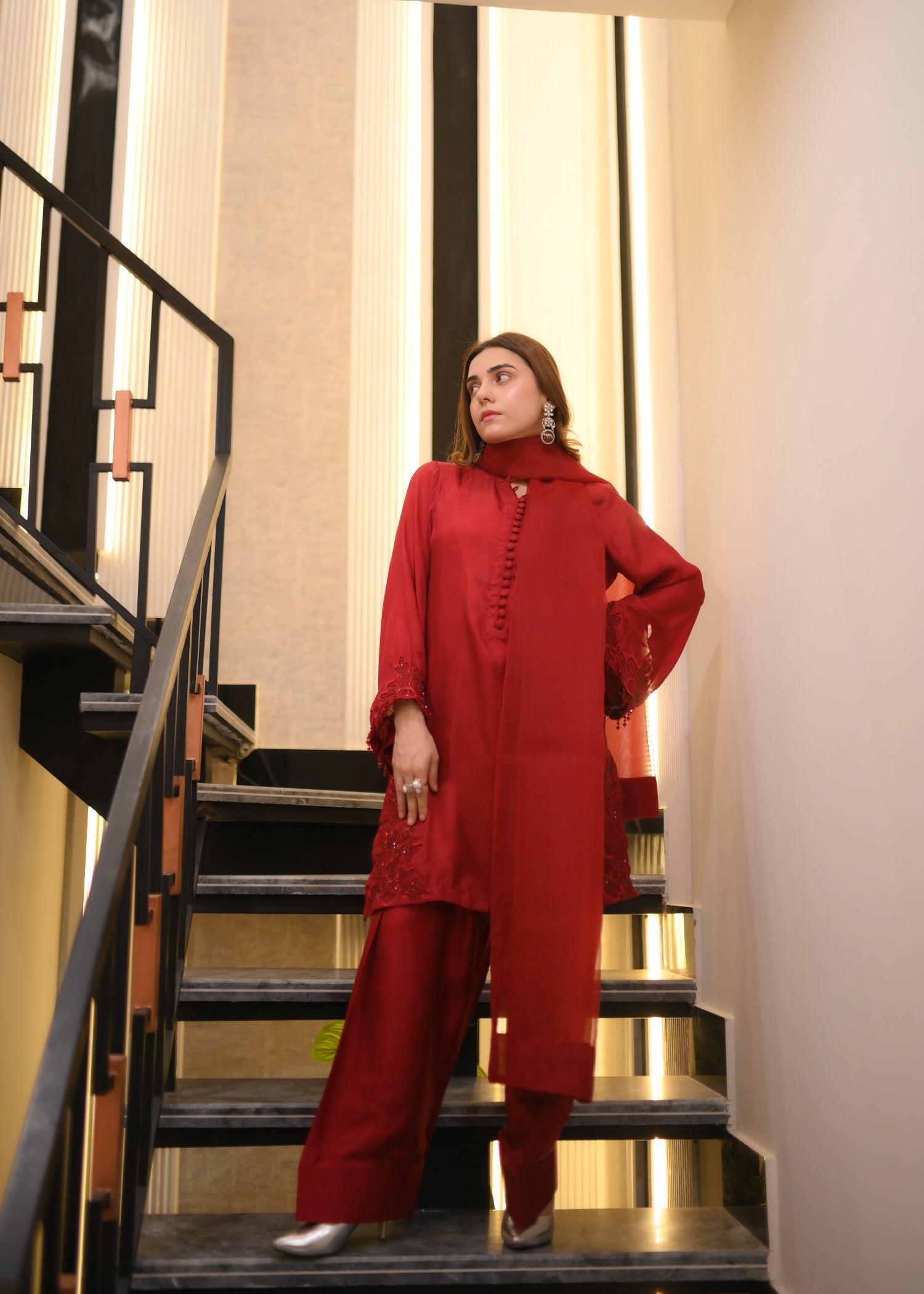 tussar silk Kurta Set in Spicy red