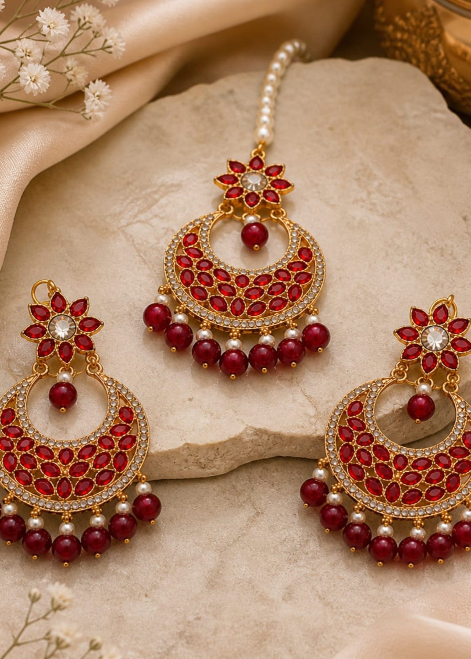 Jewelry Set in Red, gold Color by - Trendy Women Jewelry Set NMB7262