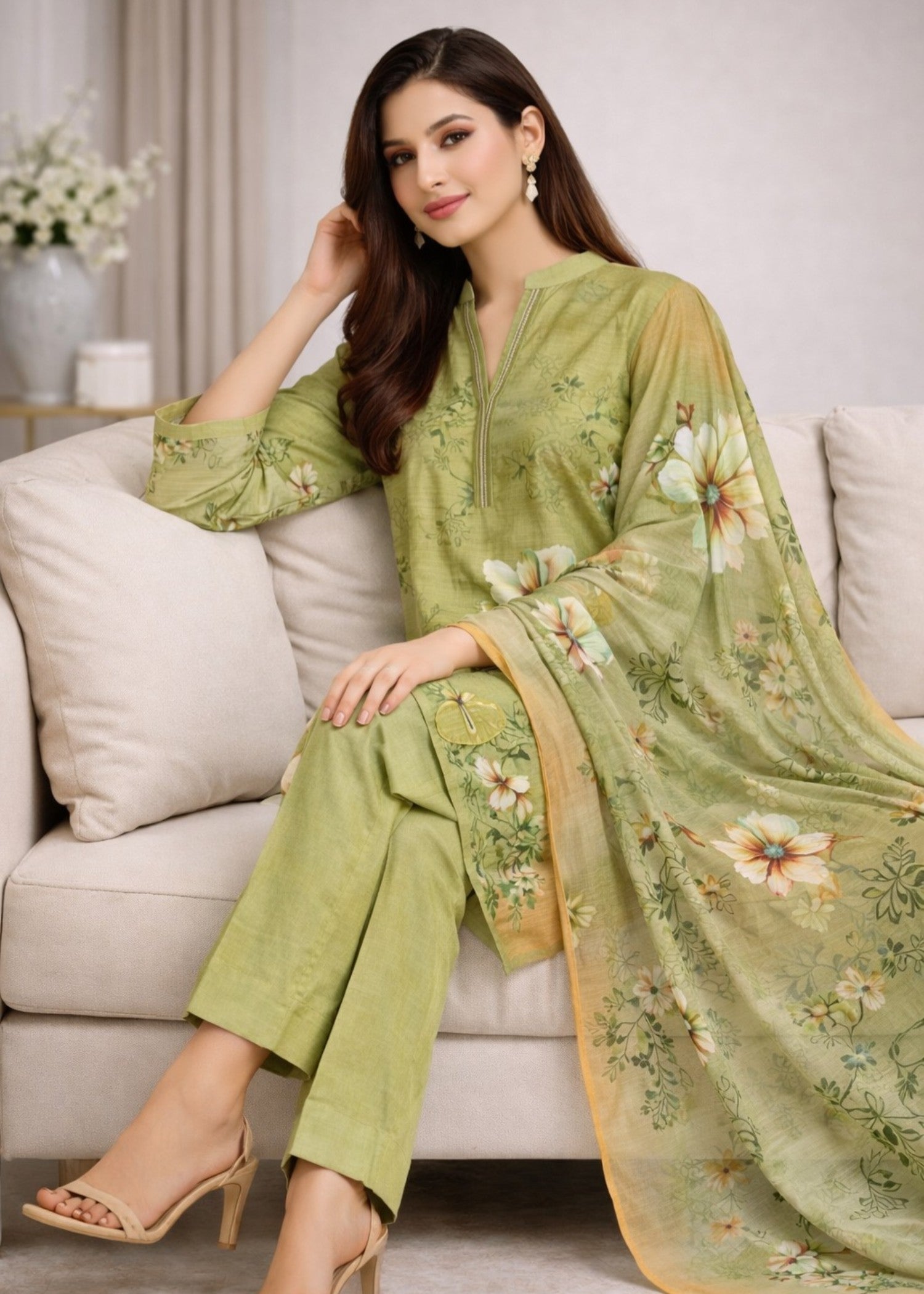 viscose Unstitched in Olive green