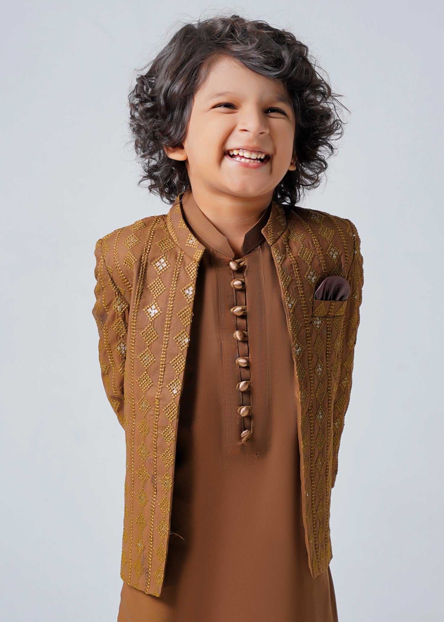raw silk Prince Coat in Brown