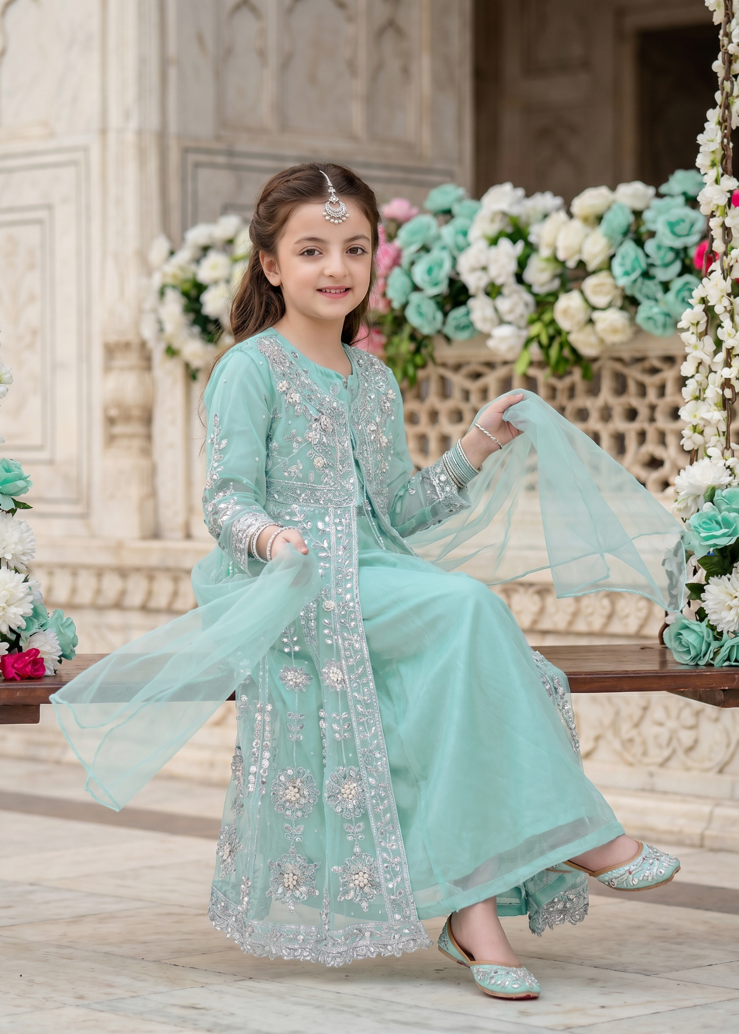 net Gown in Aquamarine