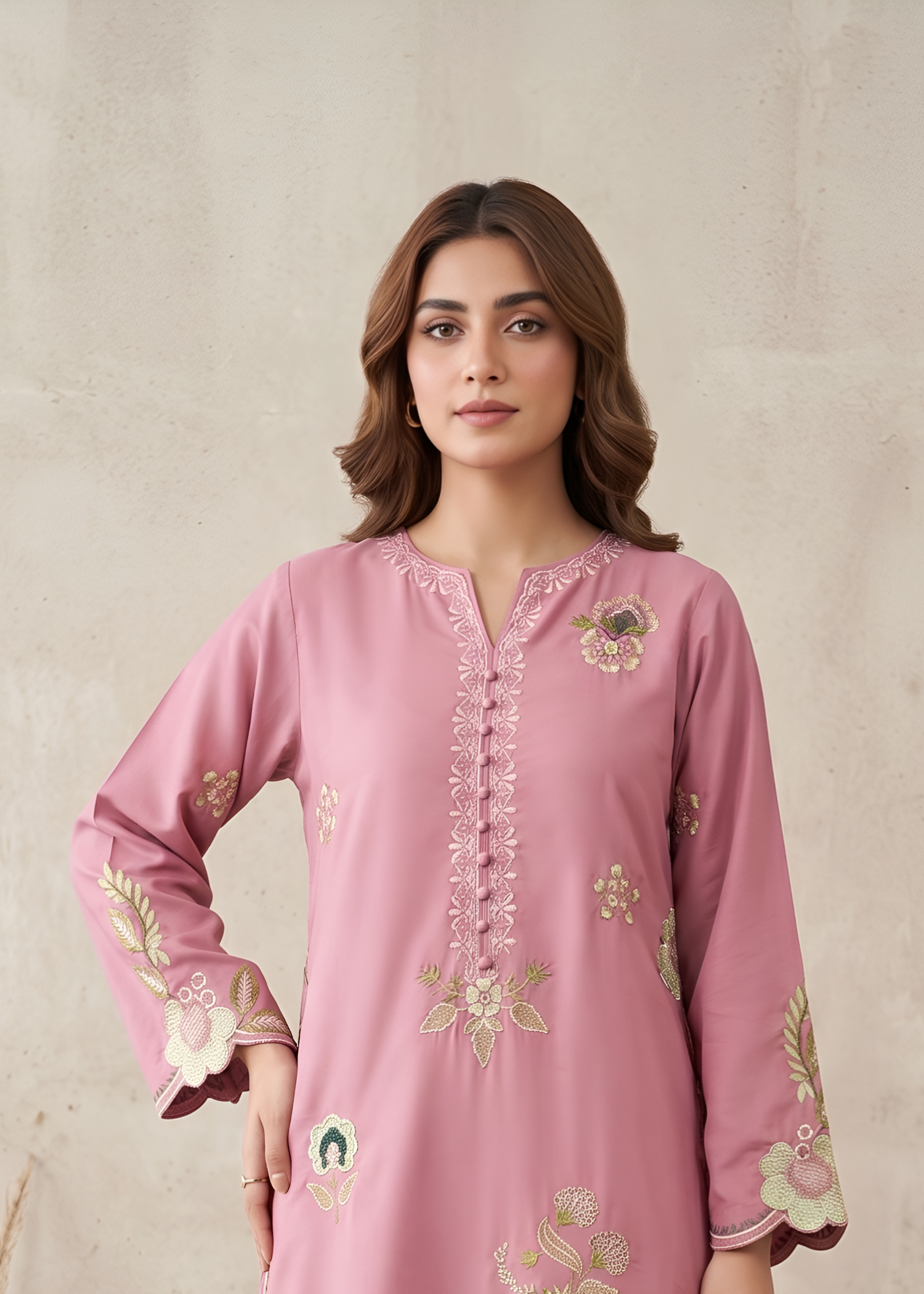 linen Kurta Set in Light pink