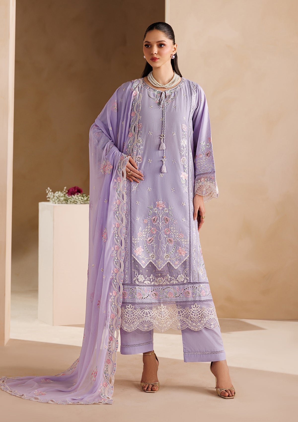 lawn Kurta Set in Purple ash