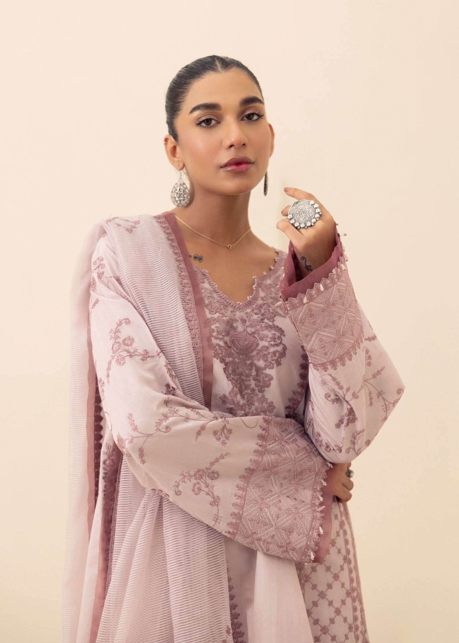 chambray Kurta Set in Mauve