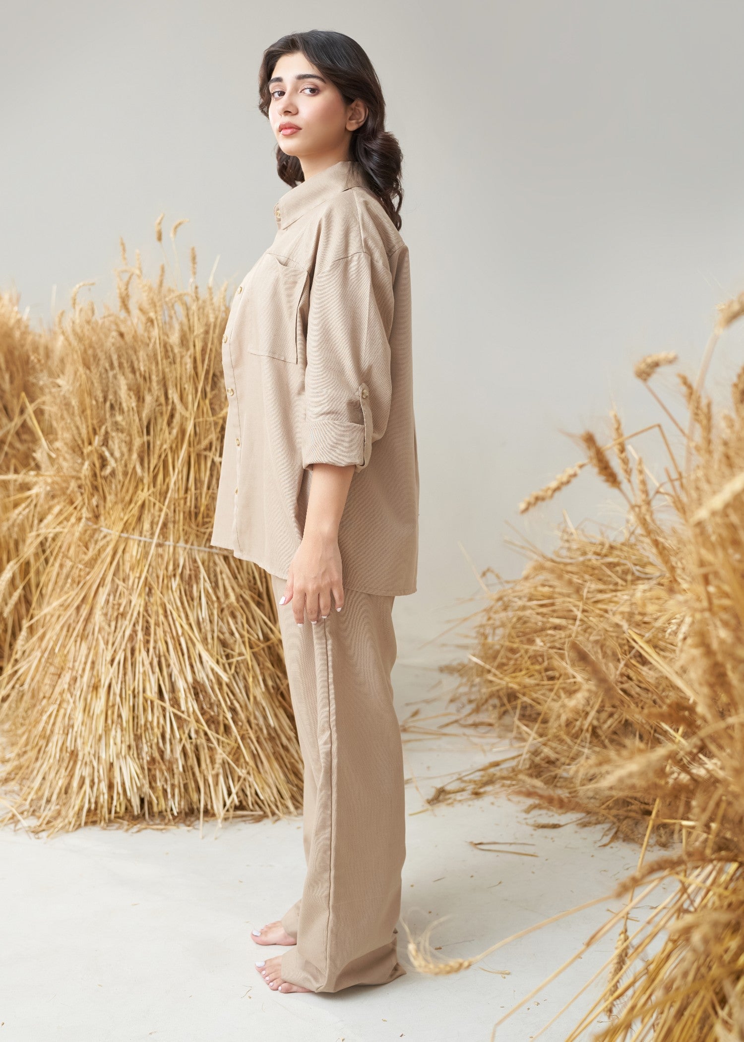 canvas Co Ord Sets in Khaki brown