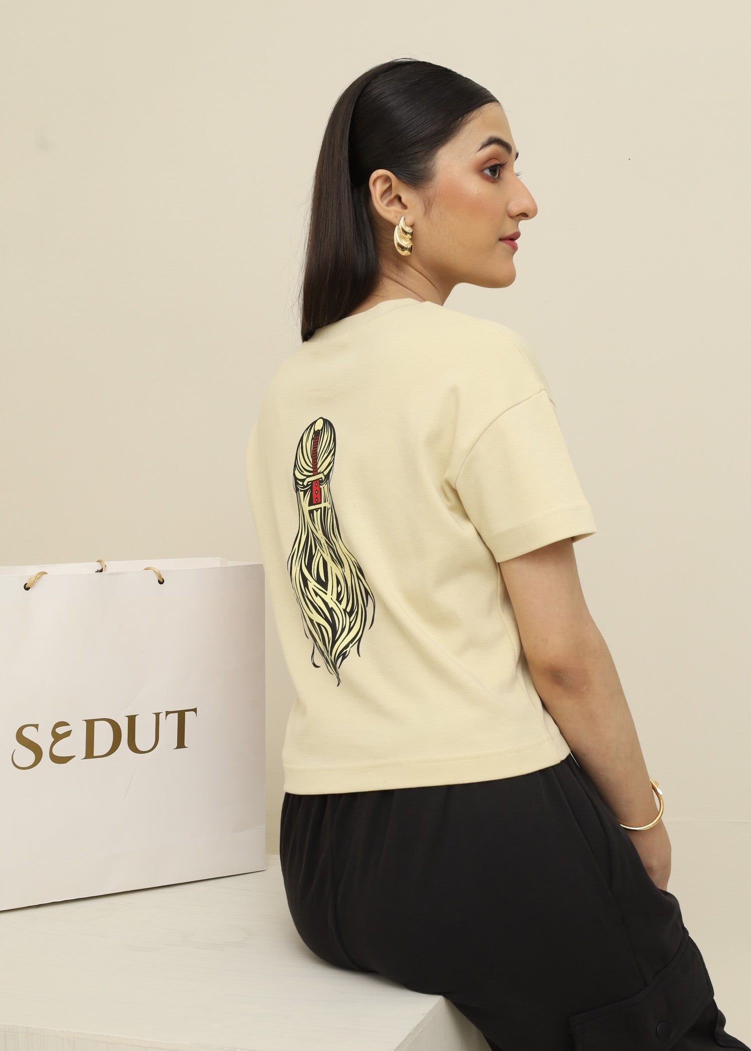 interlock knit T Shirt in Beige