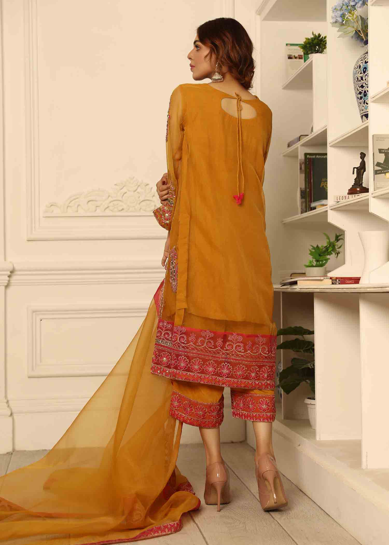organza Unstitched in Mustard