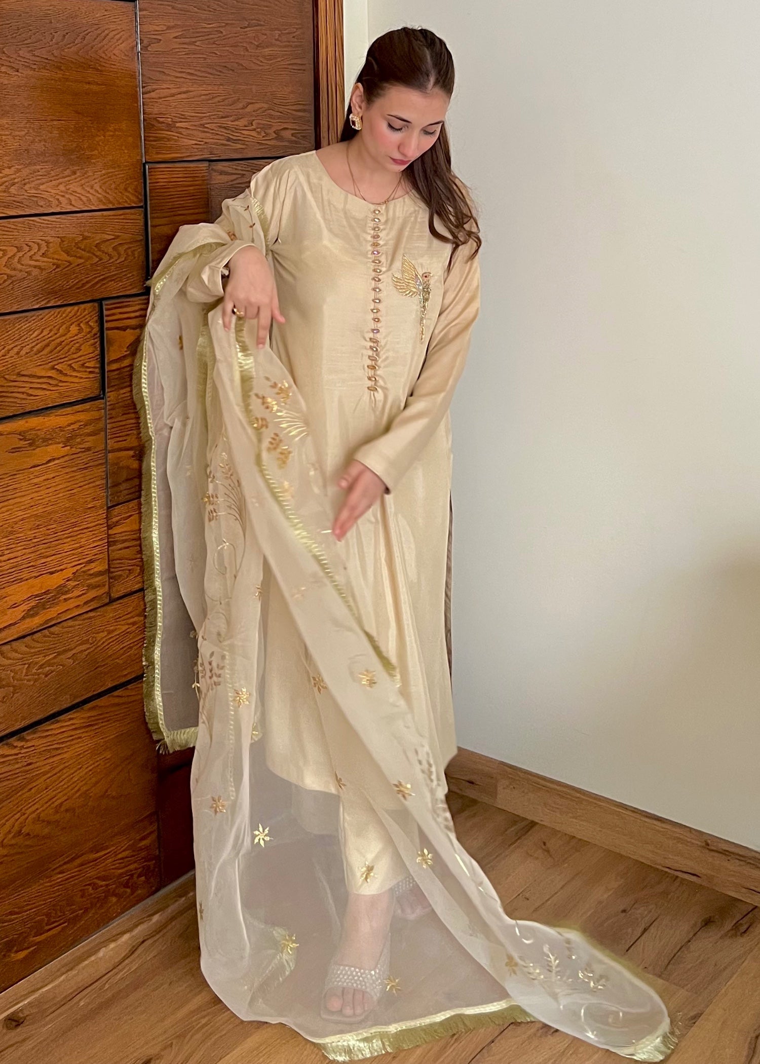 silk Kurta Set in Antique white