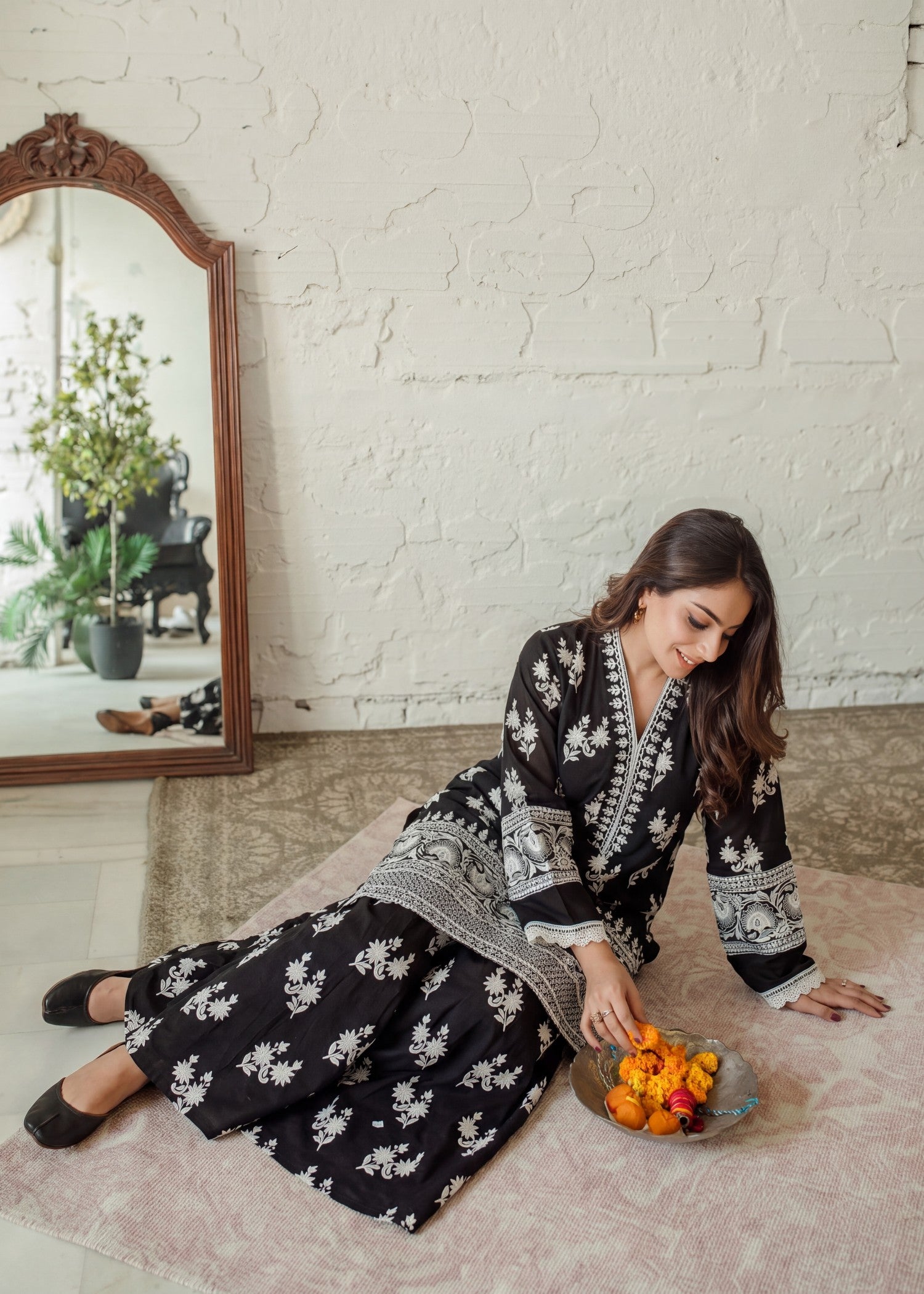 lawn Sharara in Black