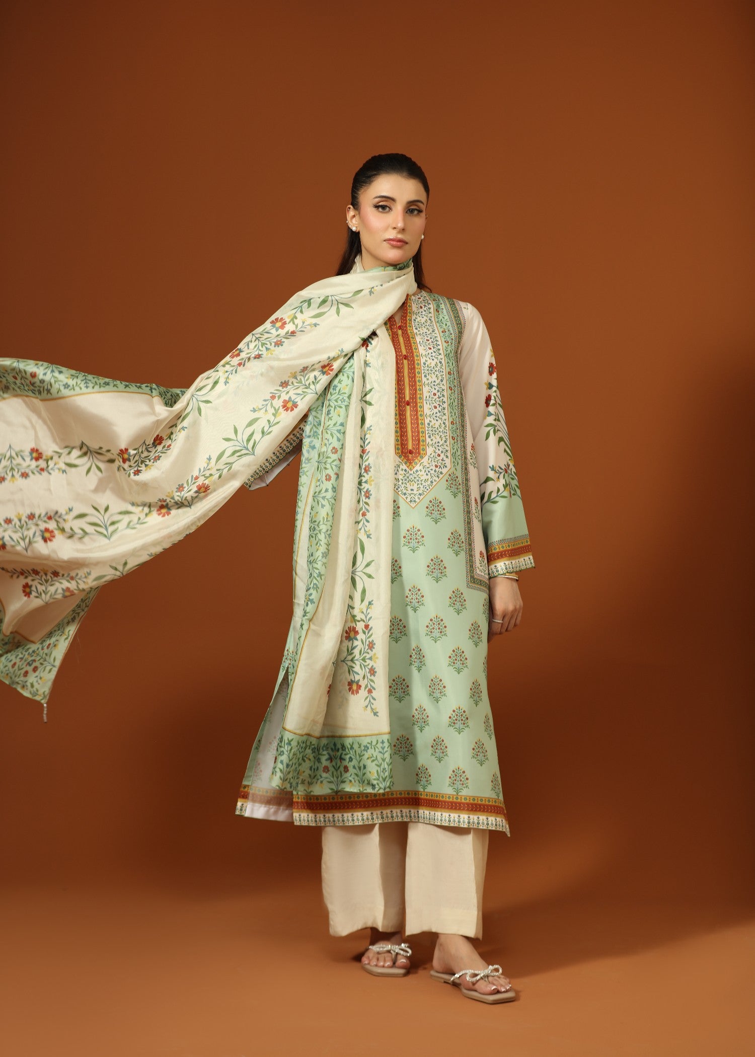 crepe silk Kurta Set in Olive green, mint green