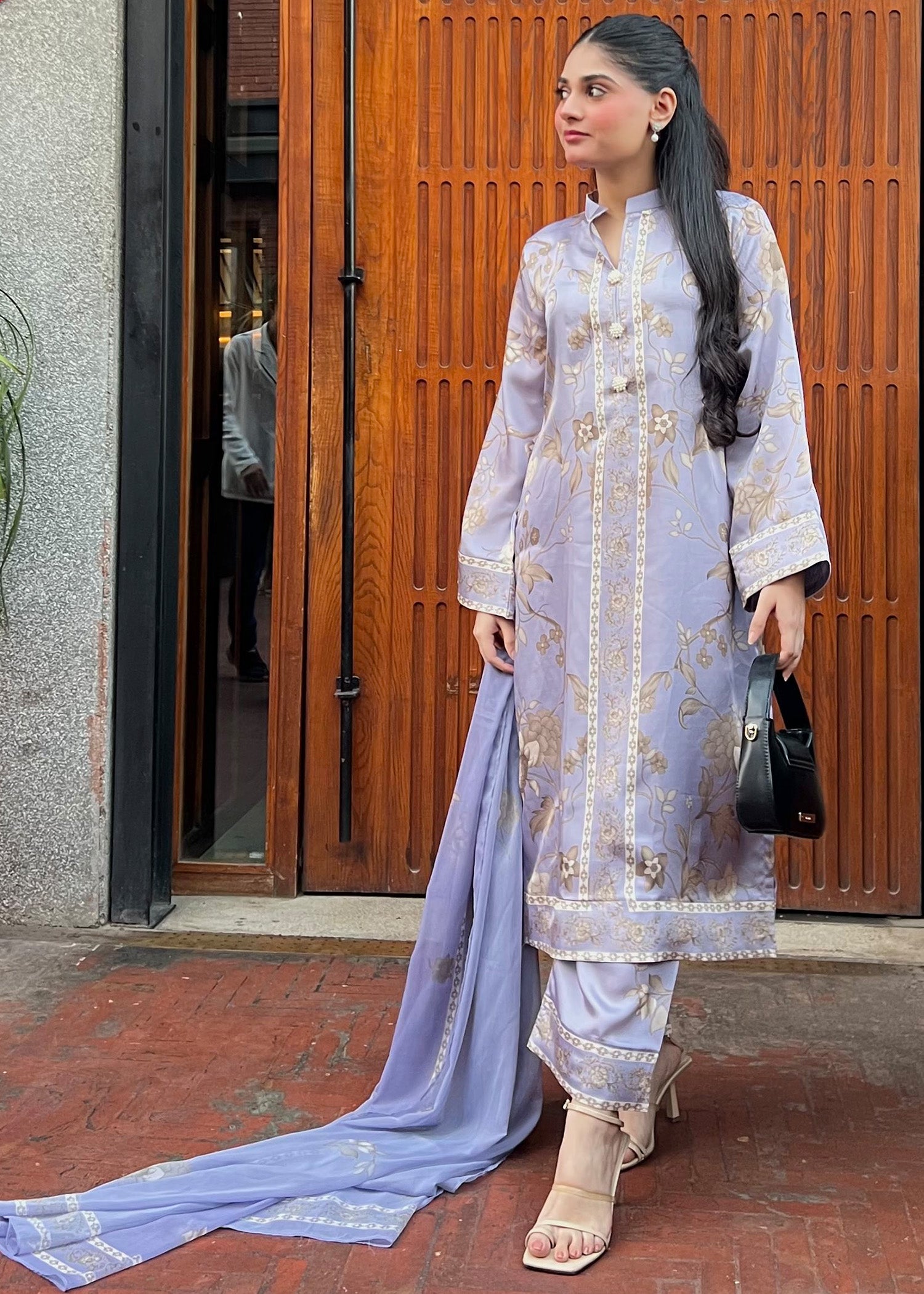 satin silk Kurta Set in Lilac