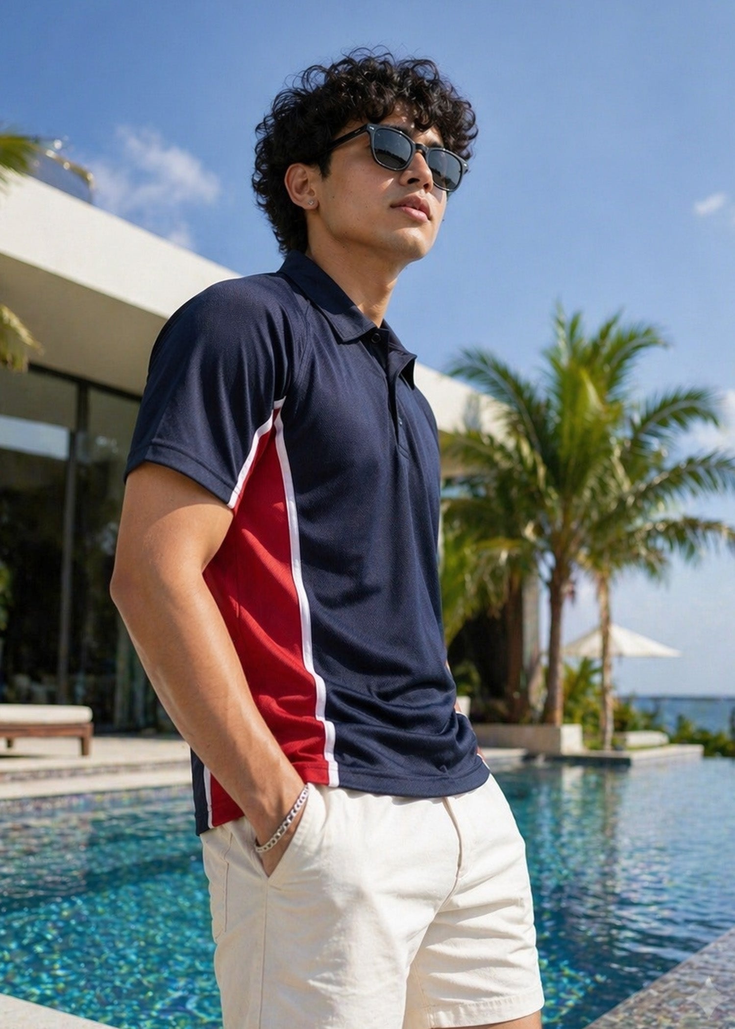 polyester Polo Shirt in Red, navy blue