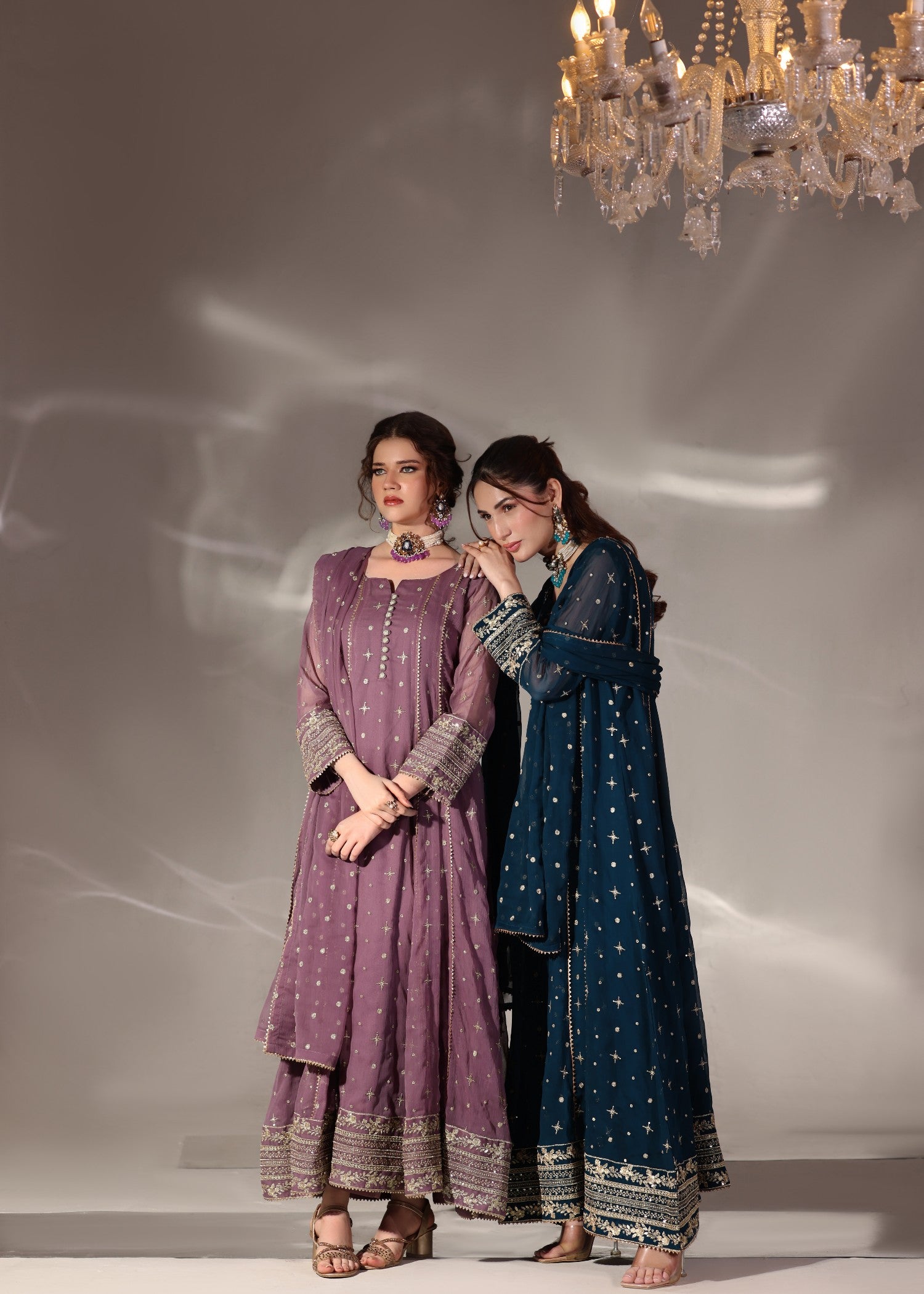 chiffon Pishwas in Mauve